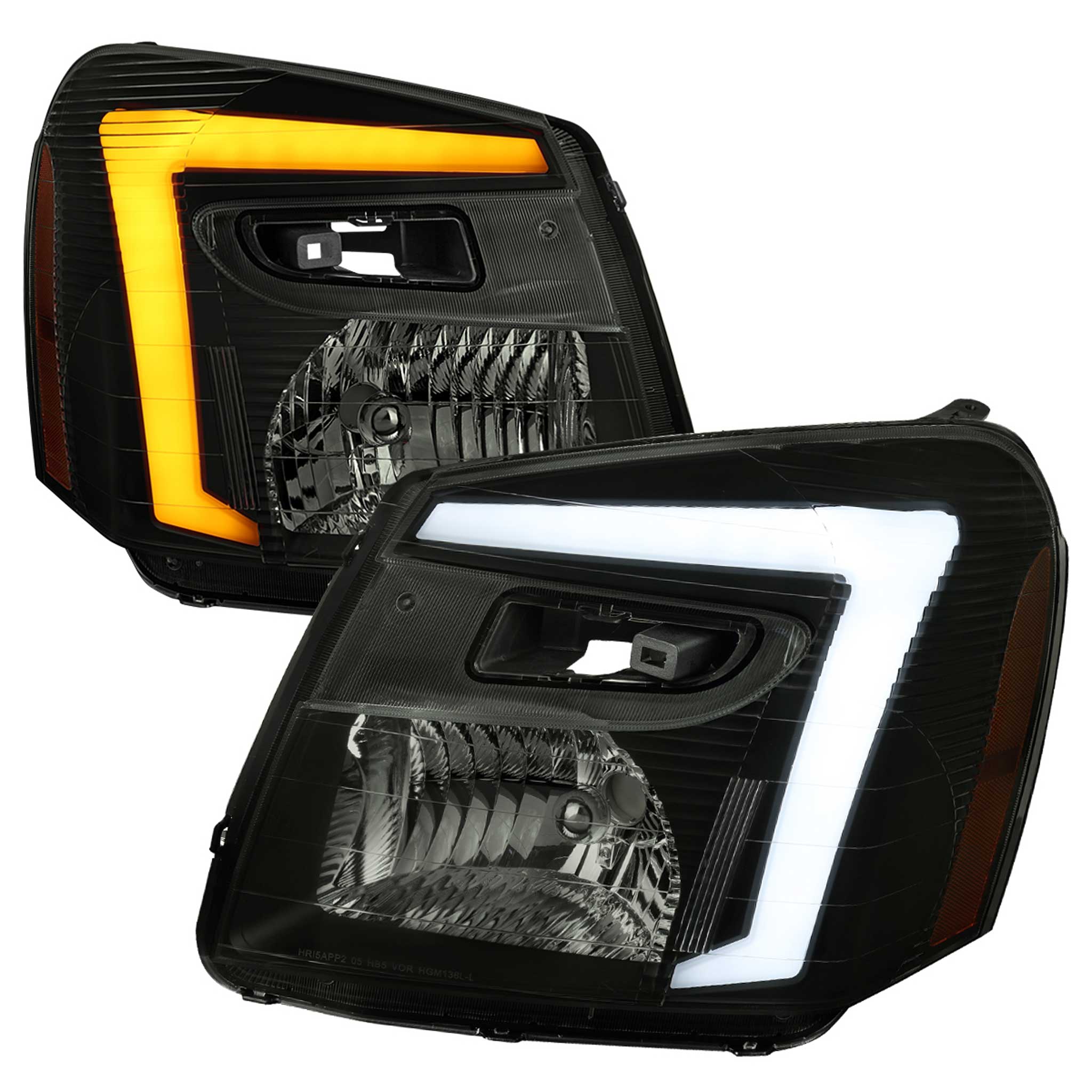 For Chevrolet Equinox 2005-2009 Headlights Switchback LED Bar Turn Signal Matte Black Housing Smoked Lens