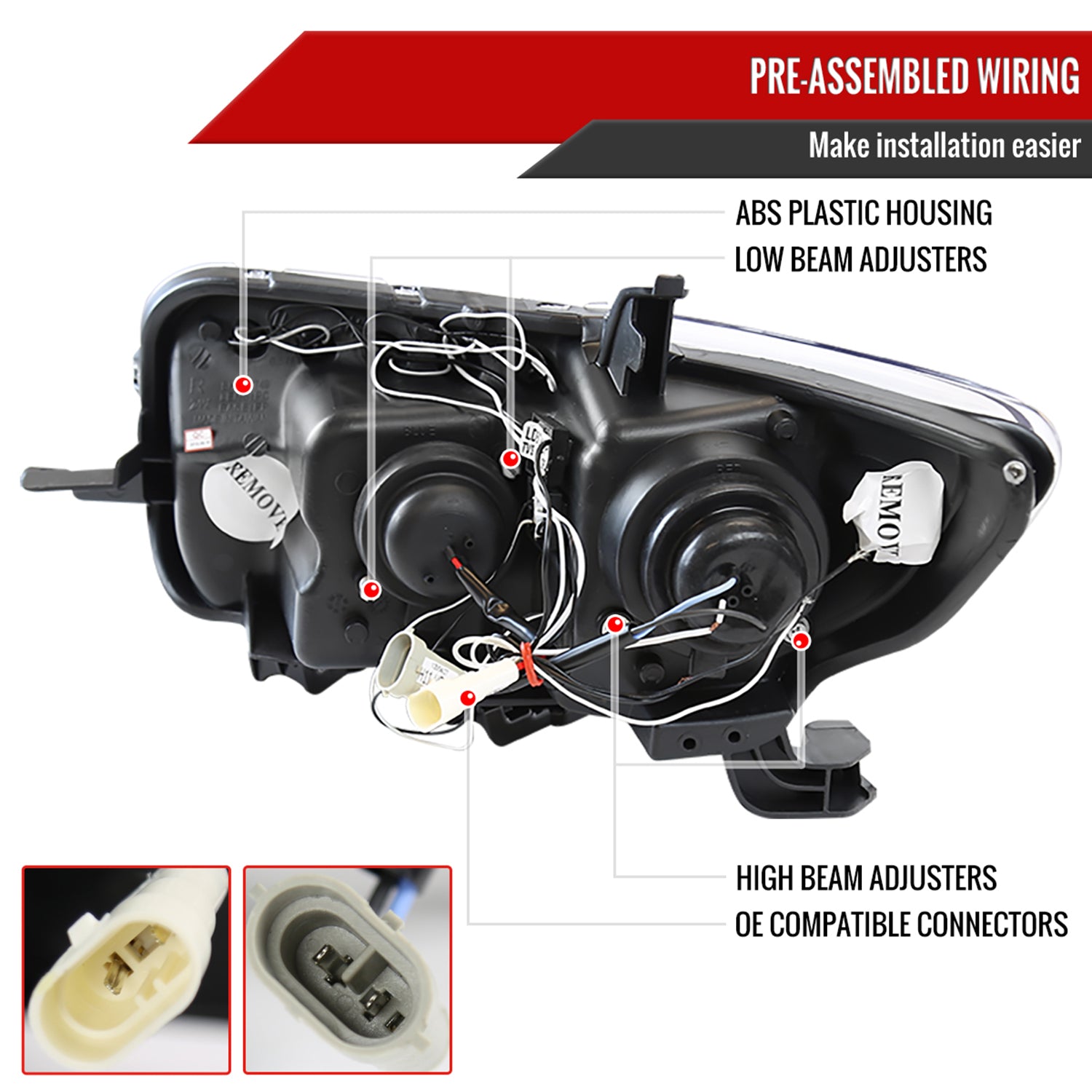 2008-2010 Scion xB Single Halo Projector Headlights Glossy Black/Smoke Lens