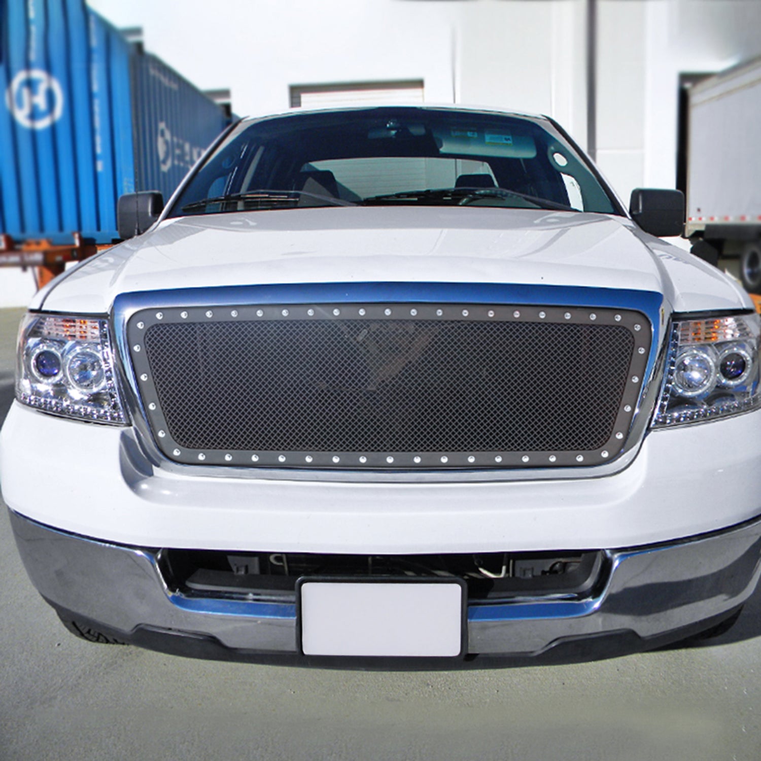 2004-2008 Ford F-150 Rivet Style Black S.Steel Mesh Grille Center Insert