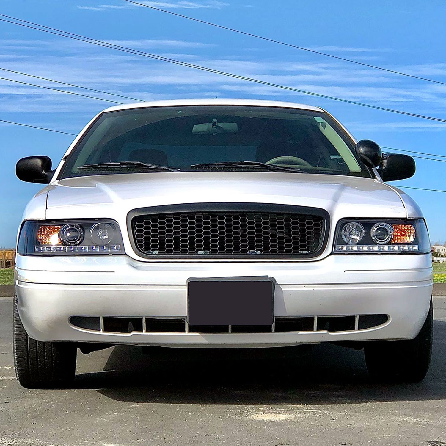 1998-2011 Ford Crown Victoria Projector Headlights LED Light Strip Matt Black