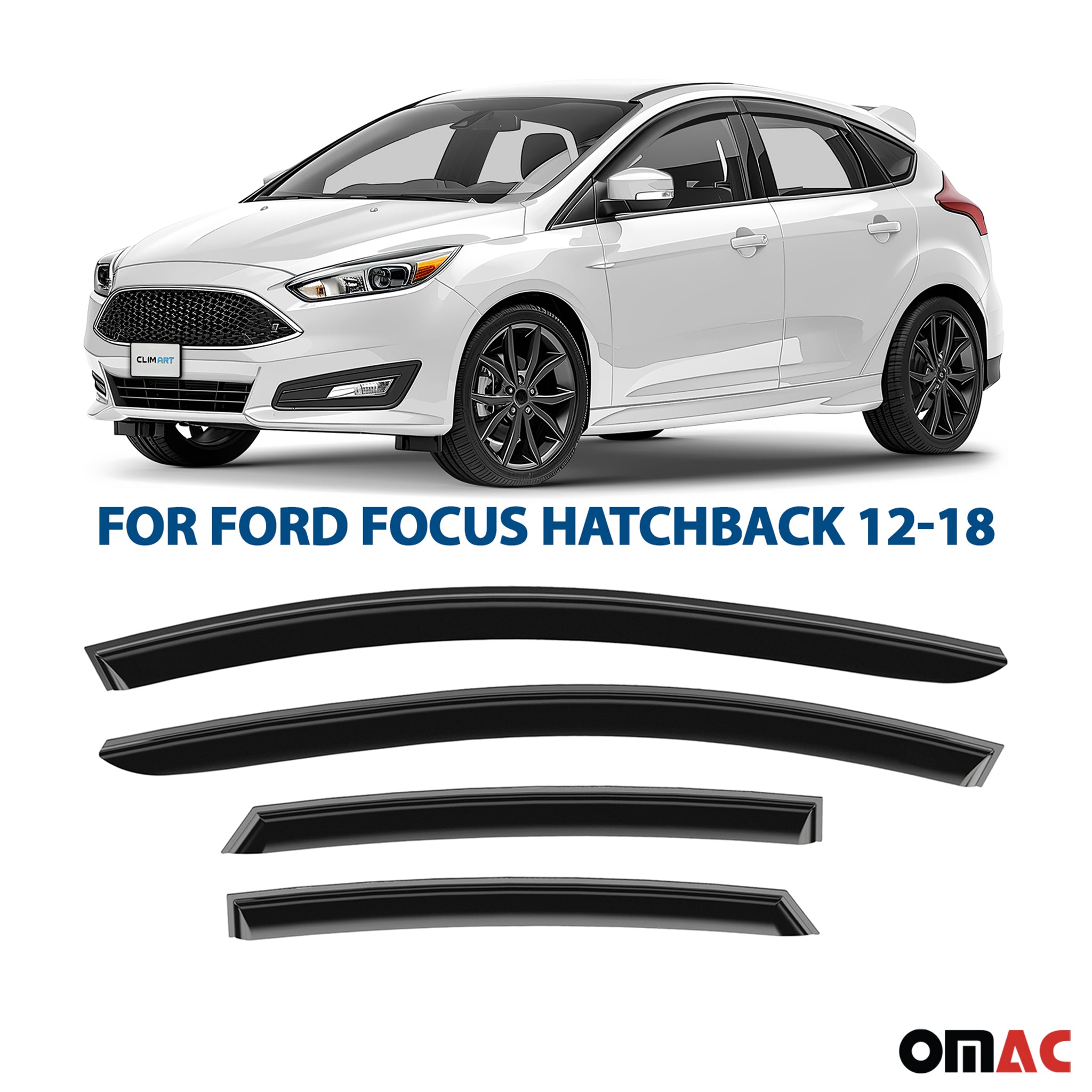 Clim Art Wind Deflectors for Ford Focus 2012-2018 Hatchback Shatterproof 4x