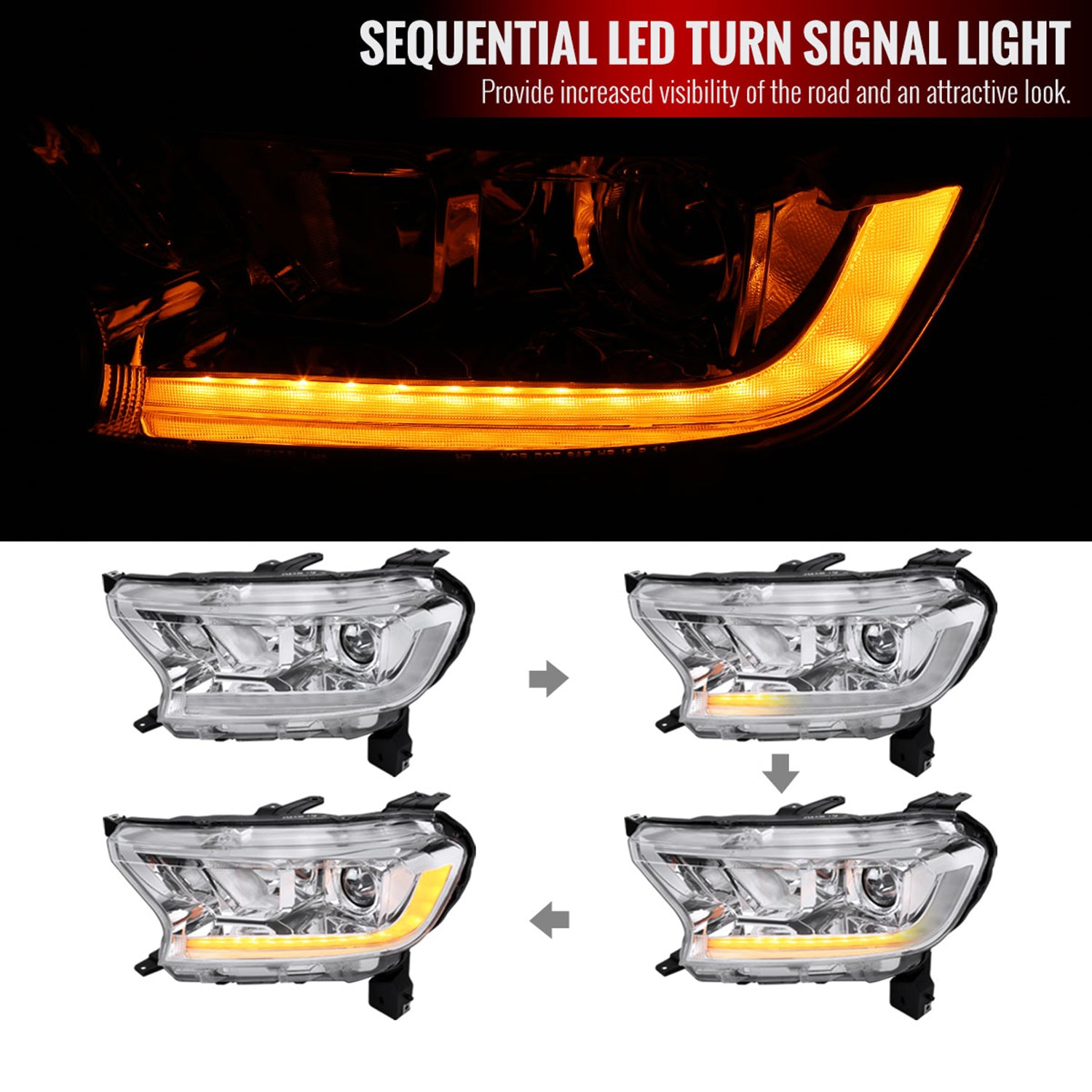 2019-2022 Ford Ranger Switchback LED Bar Projector Headlights Chrome