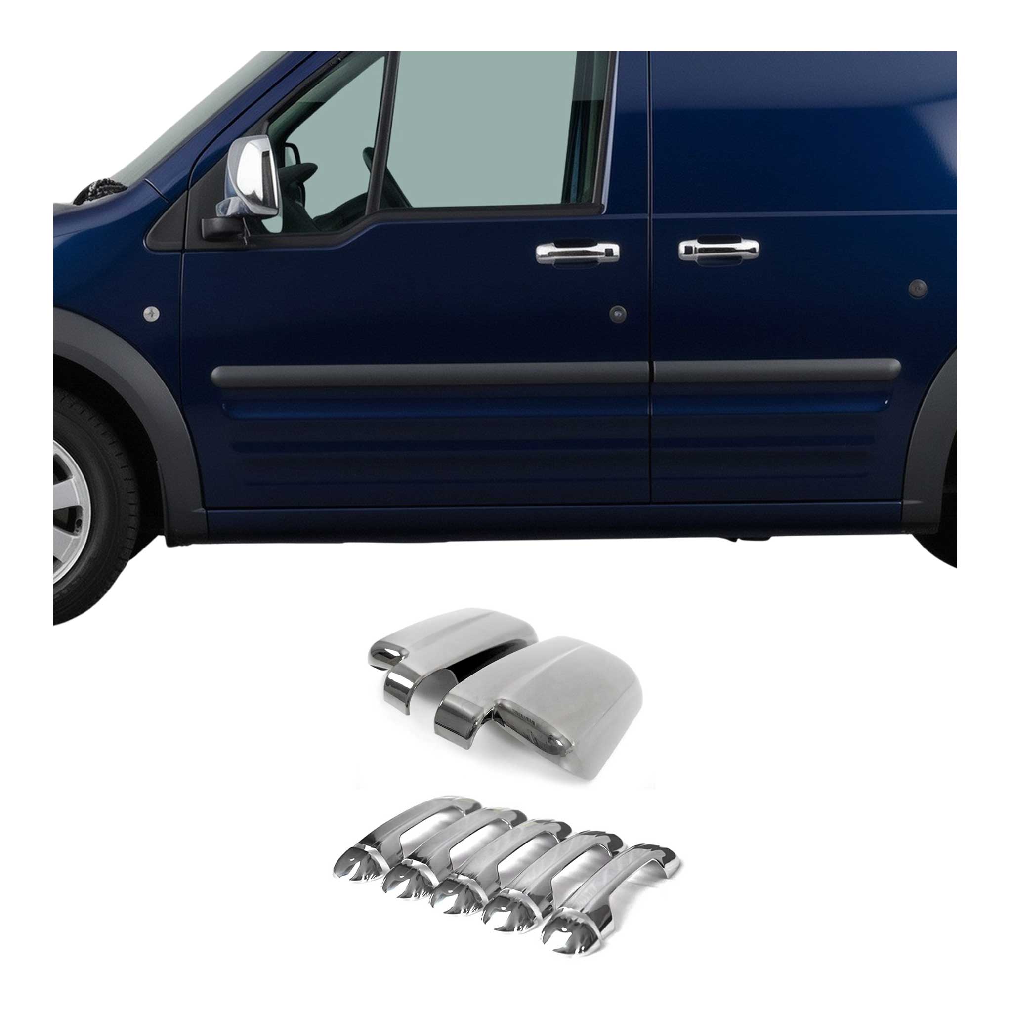 2010-2013 Ford Transit Connect Mirror Cover Caps & Door Handle Chrome Set