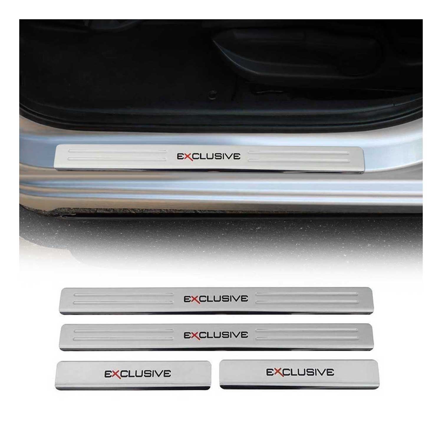 Chrome Door Sill Plate Cover Trim Exclusive Embossed 18.5" x 1.77" 4 Pcs