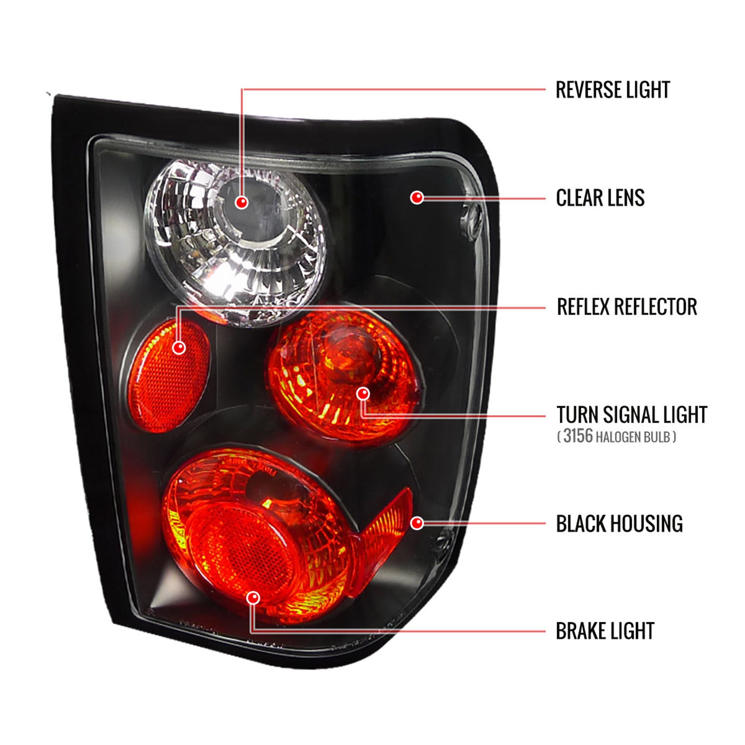 2001-2005 Ford Ranger Tail Lights Matte Black Housing/Clear Lens