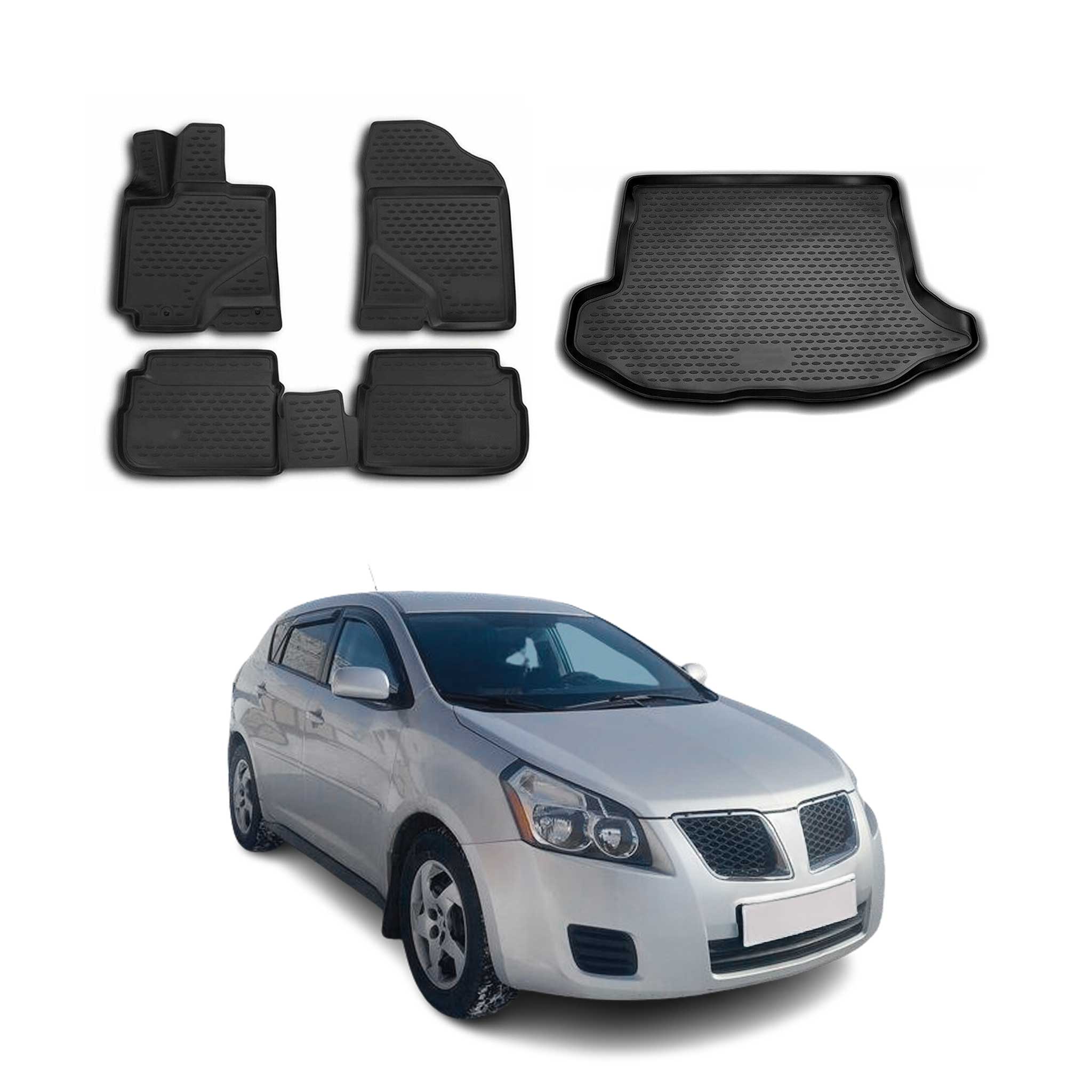 2009-2010 Pontiac Vibe 2.gen Floor Mats & Cargo Liner Full Set All Weather Black