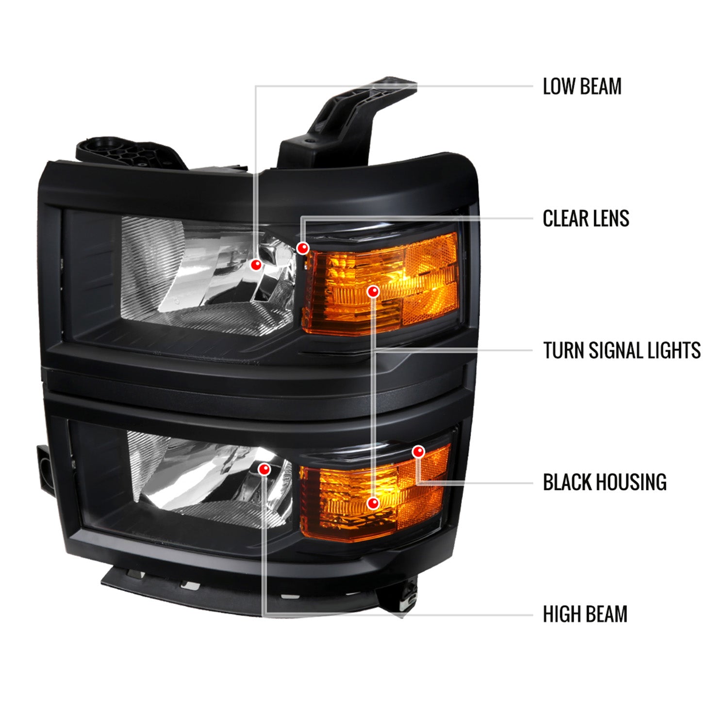 2014-2015 Chevy Silverado 1500 Factory Style V2 Headlights Matte Black/Clear