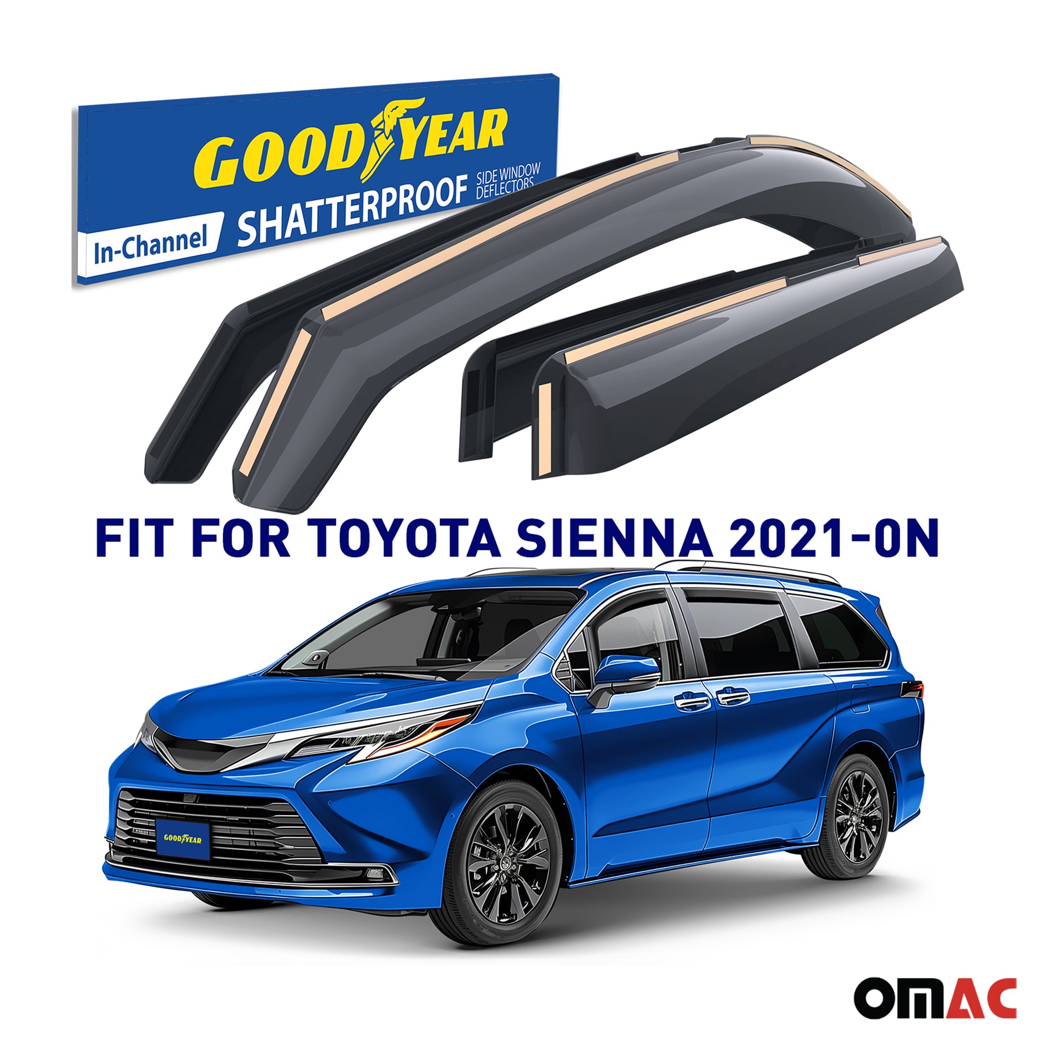 Goodyear Wind Deflectors for Toyota Sienna 2021-2025 In-channel Premium Smoke 4x