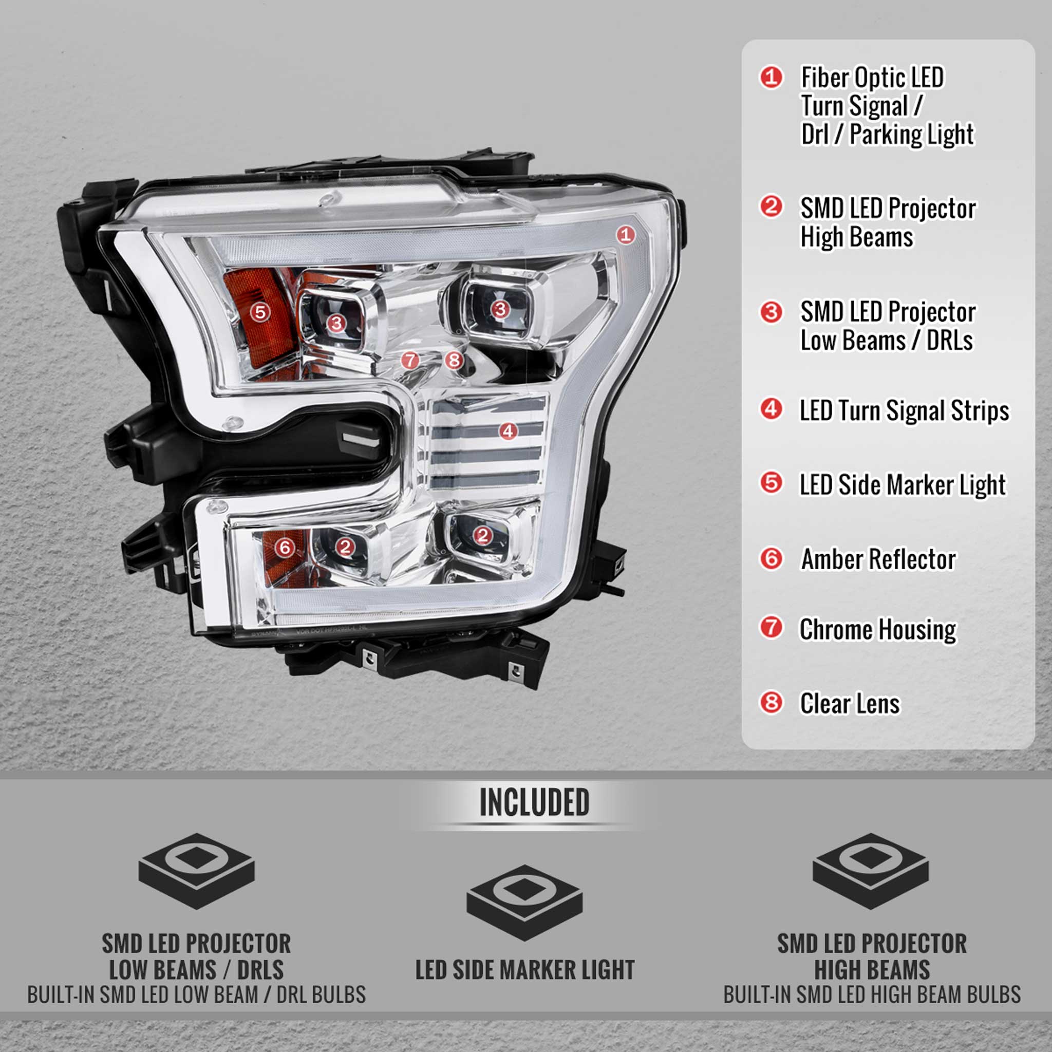 For Ford F-150 2015-2017 LED Projector Headlights Switchback Sequential Turn Signal DRL Chrome