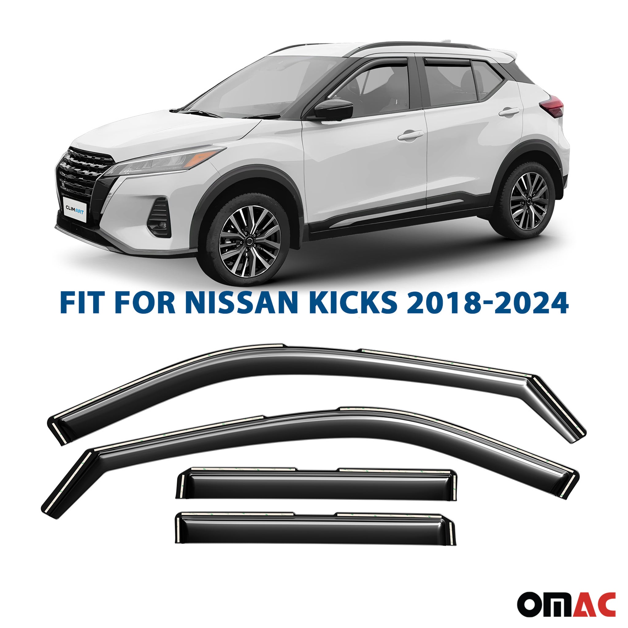Clim Art Wind Deflectors for Nissan Kicks 2018-2024 Shatterproof Dark Smoke 4x