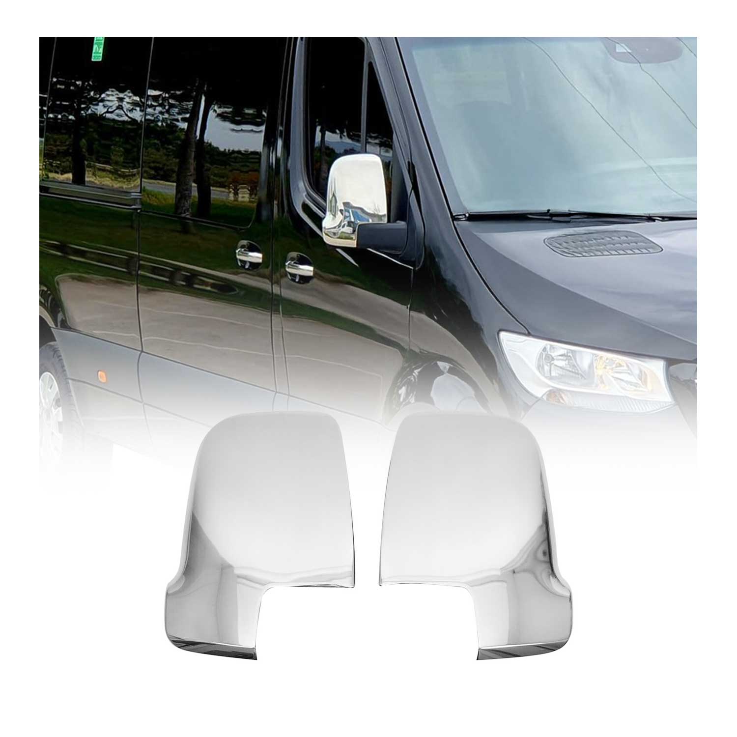 2019-2026 Mercedes Sprinter W907 910 Side Mirror Cover Caps Stainless Steel Silver 2Pcs