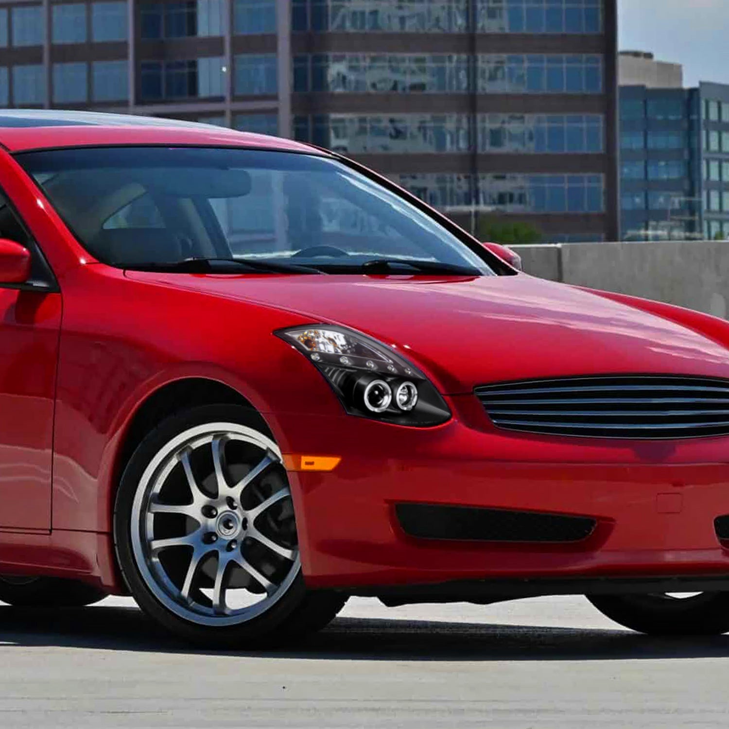 2003-2007 Infiniti G35 Coupe Dual Halo Projector Headlights Matte Black/Clear