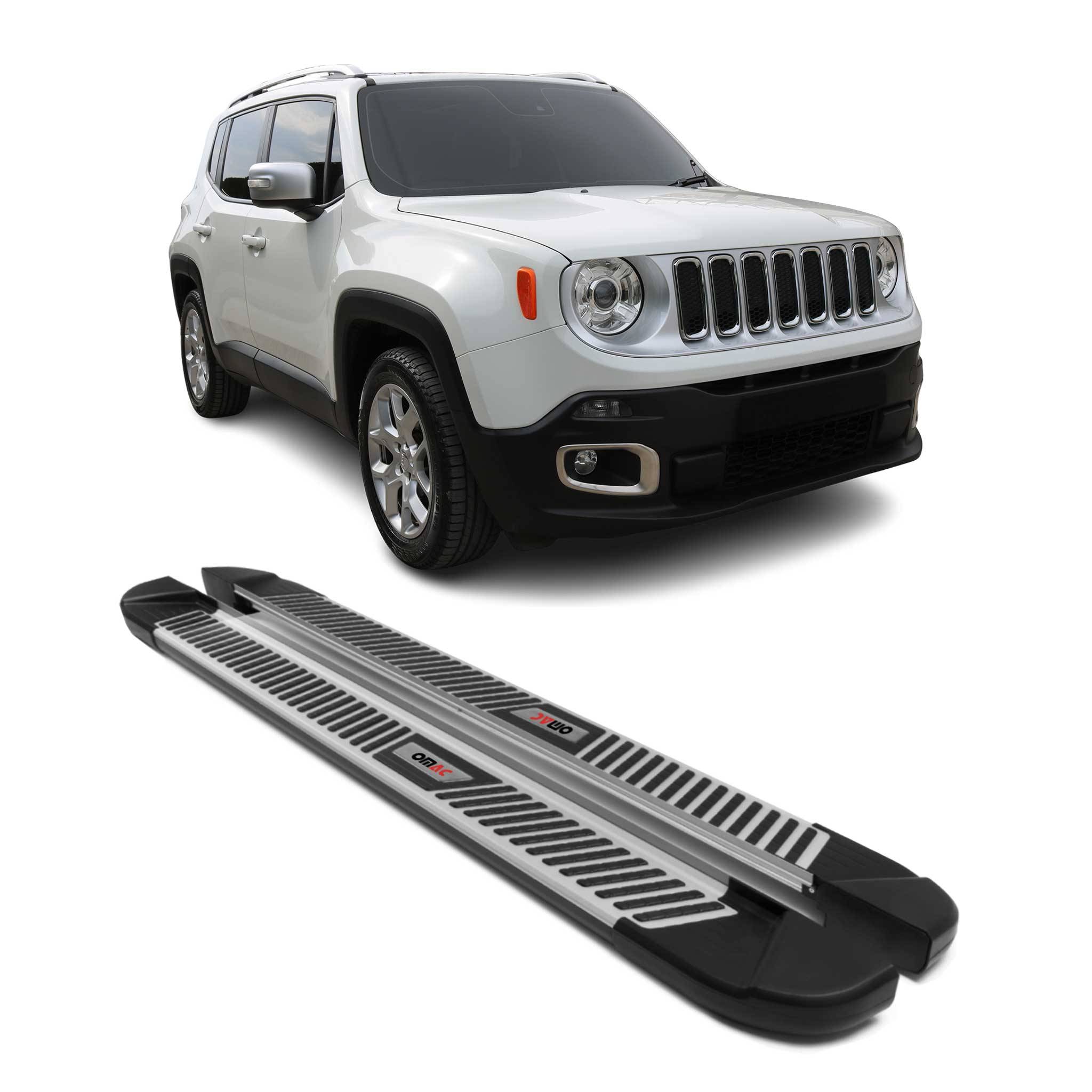 2015-2024 Jeep Renegade Running Boards Side Steps Silver & Black