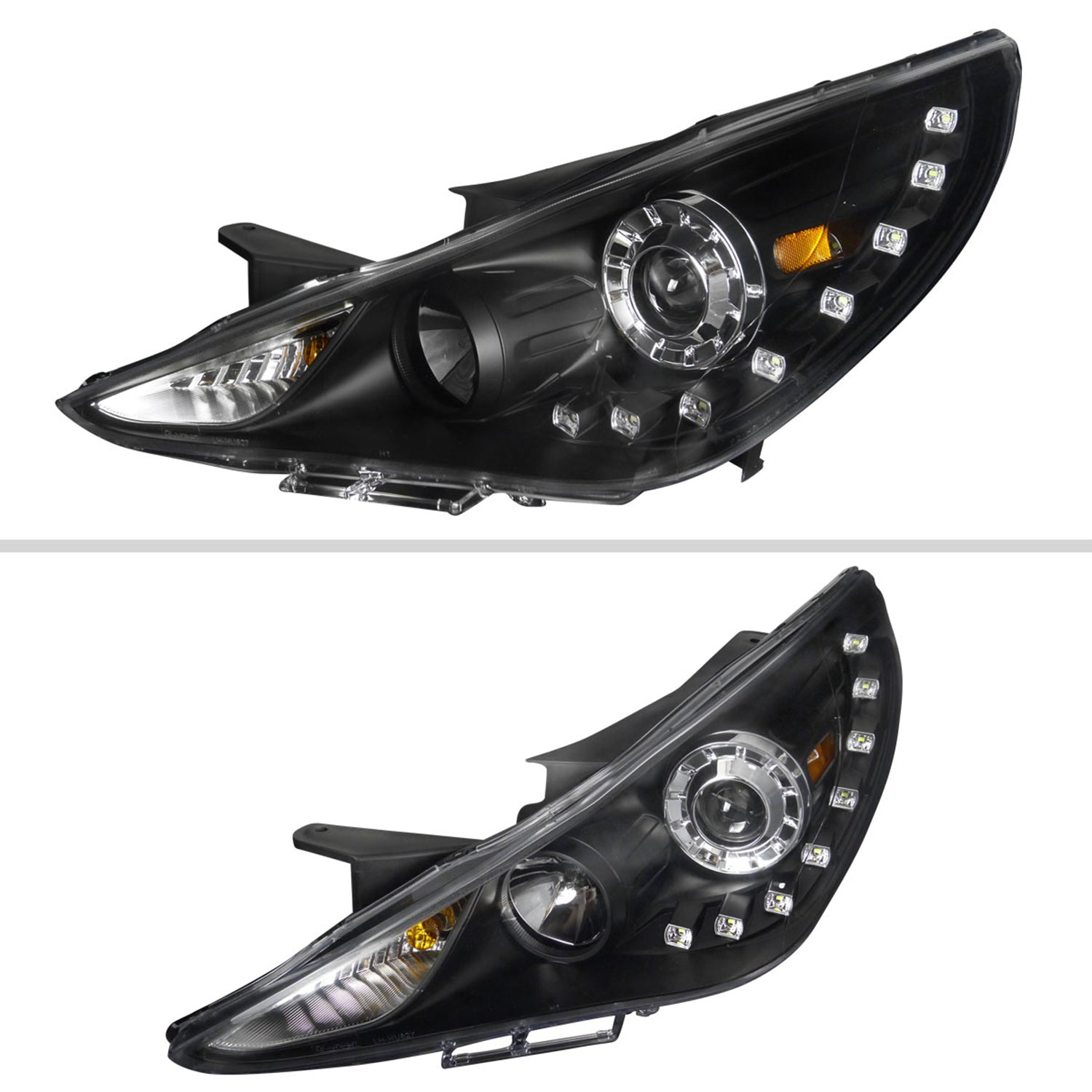 2011-2014 Hyundai Sonata Projector Headlights SMD LED Light Strip Matt Black