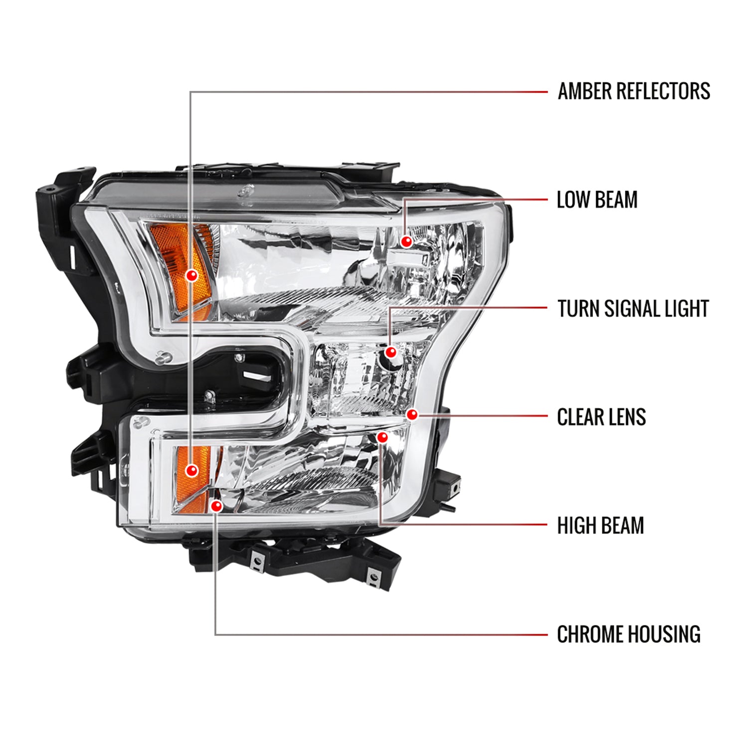 2015-2017 Ford F-150 Replacement Factory Style Headlights Chrome/Clear Lens