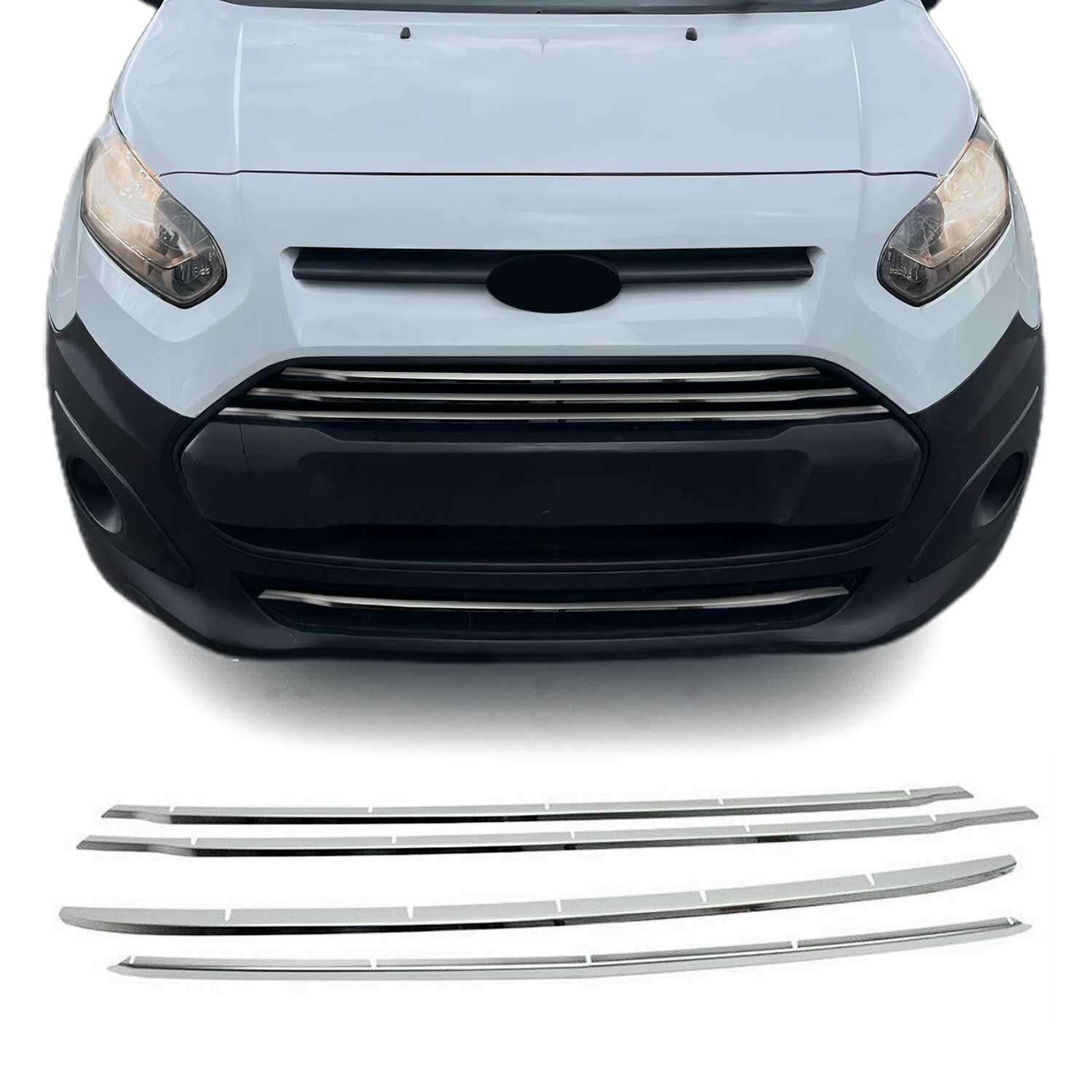 2014-2019 Ford Transit Connect Front Bumper Trim Molding Stainless Steel Silver 4 Pcs