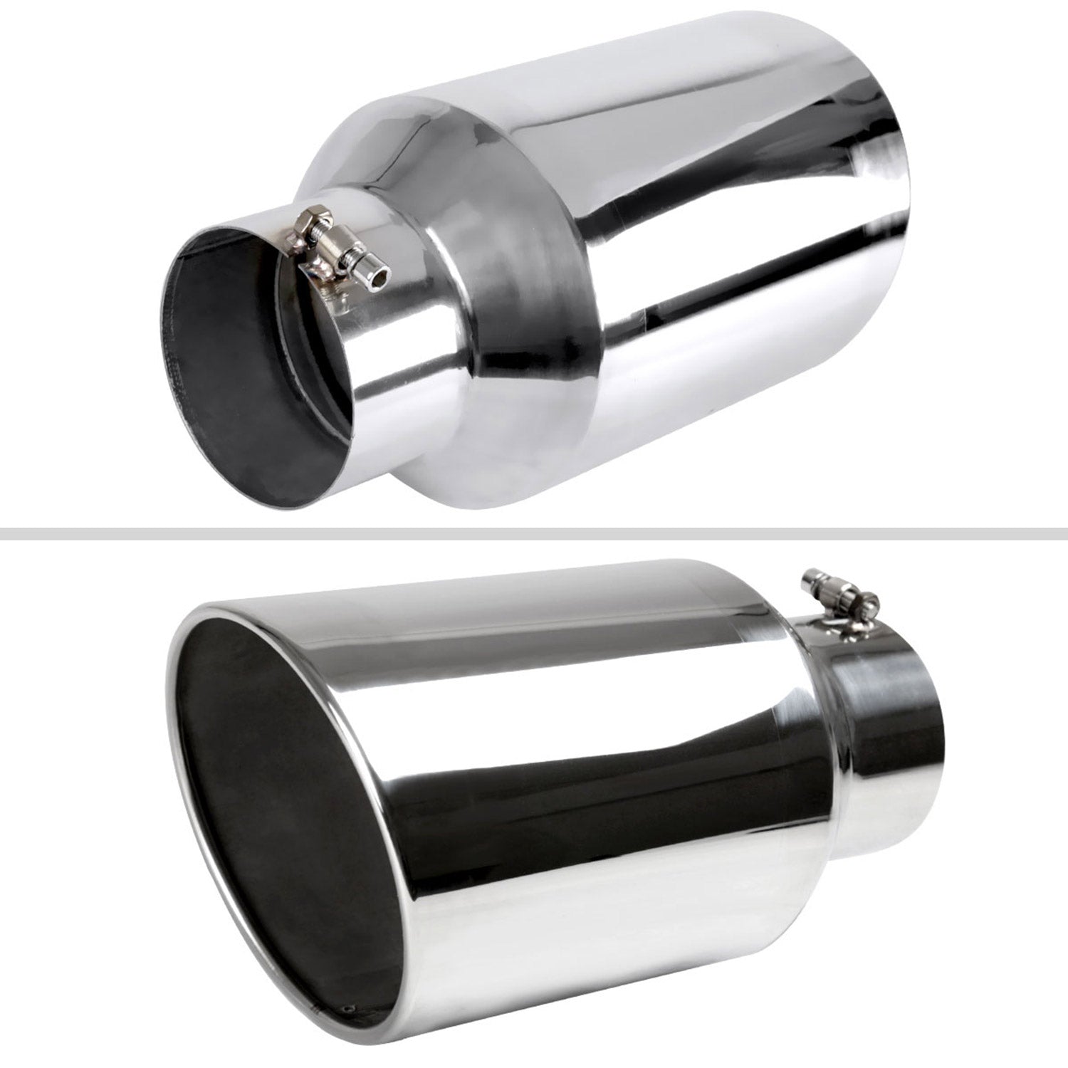 Universal 5" Inlet/8" Outlet Chrome Stainless Steel Bolt-On Angled Exhaust Tip