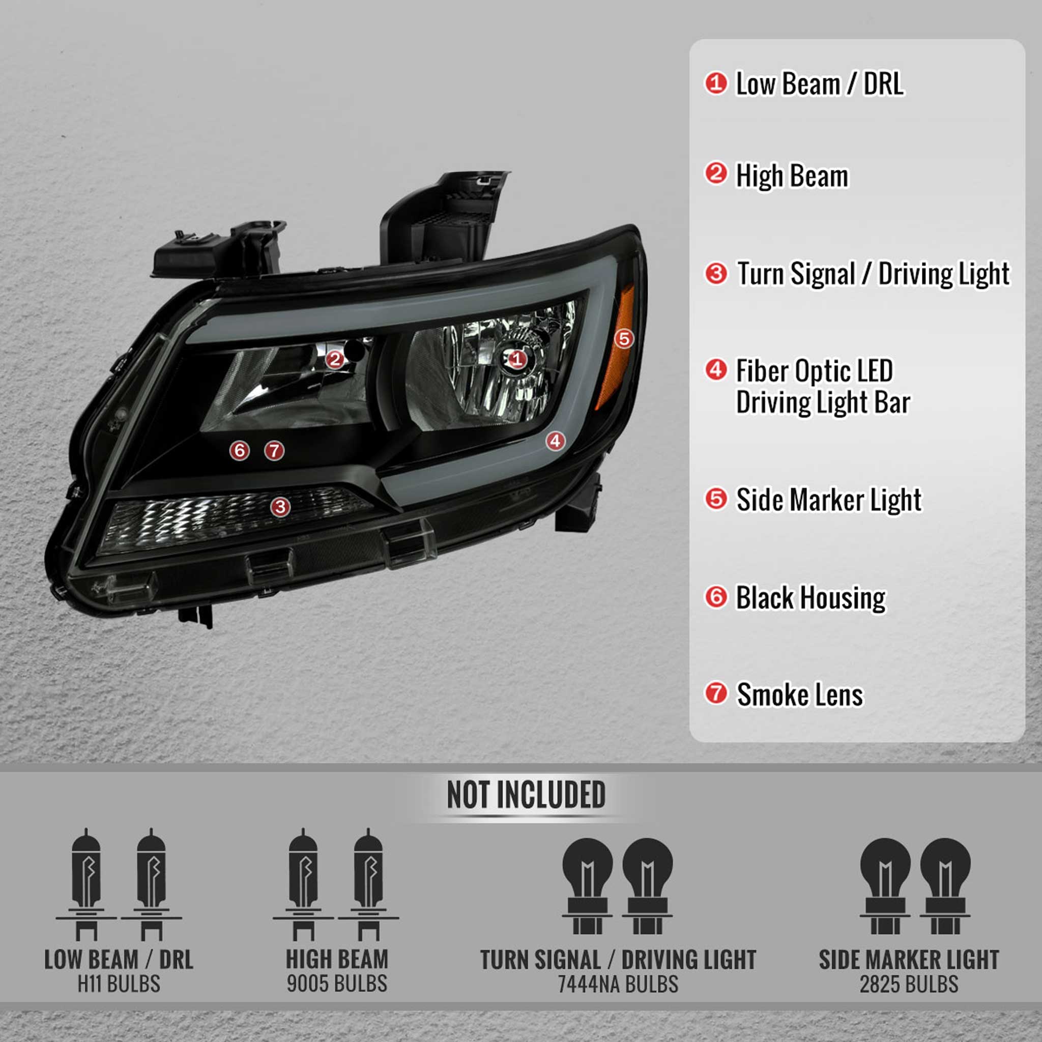 For Chevrolet Colorado 2015-2022 Headlights Switchback LED Bar Turn Signal Matte Black Housing Smoked Lens