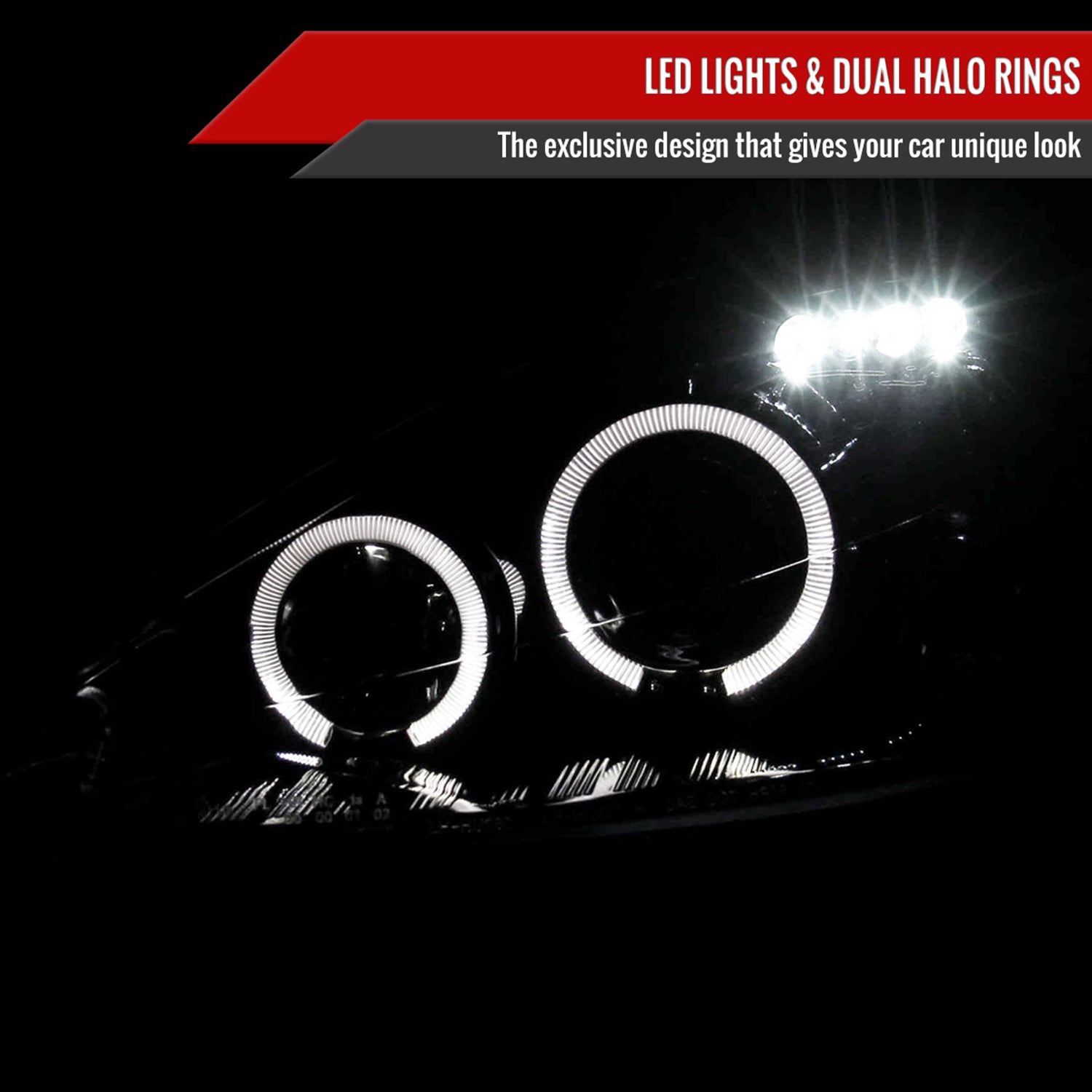 2000-2004 Ford Focus Dual Halo Projector Headlights Glossy Black/Smoke Lens