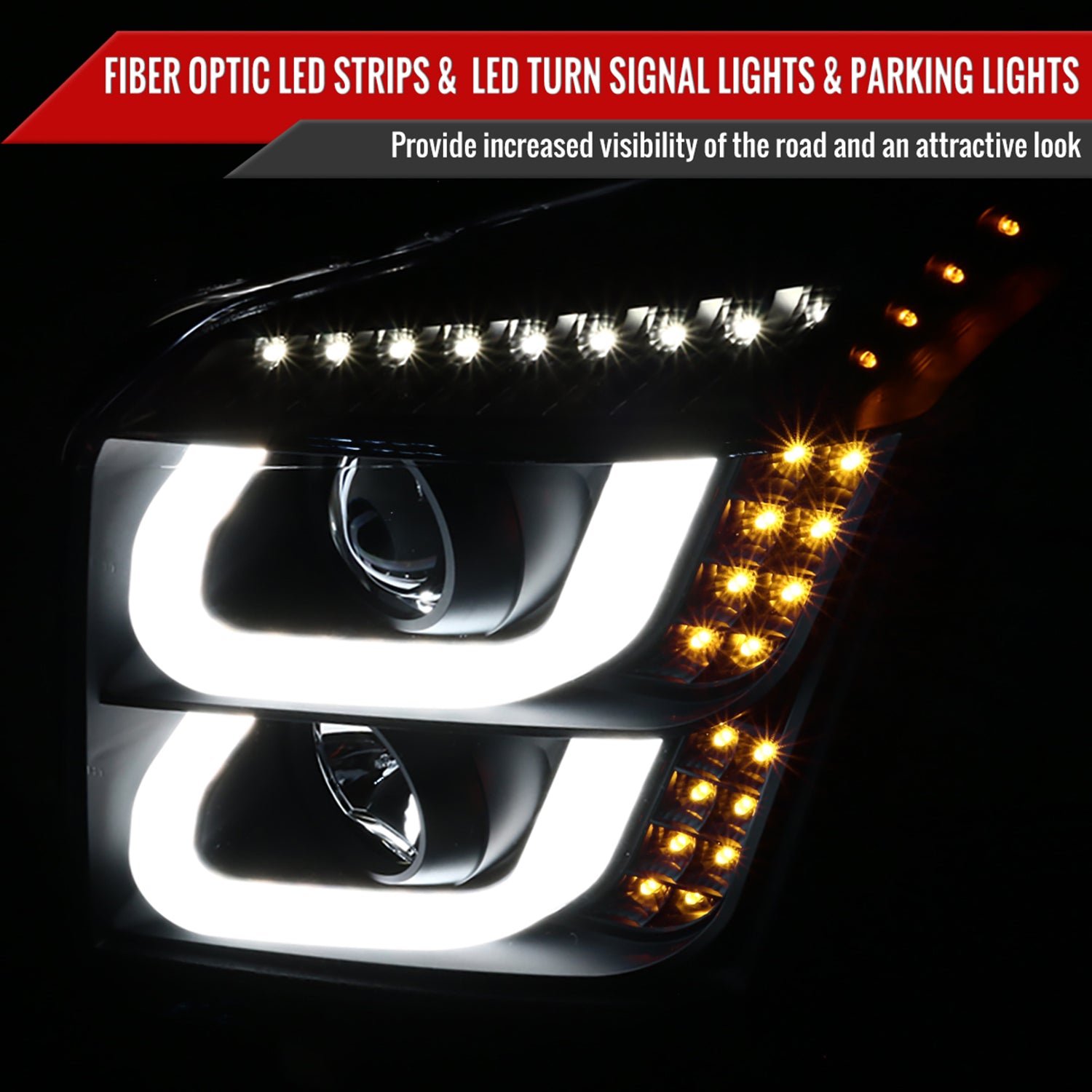 2015-2020 GMC Yukon/Yukon XL LED U-Bar Headlights LED Signal Lights Black