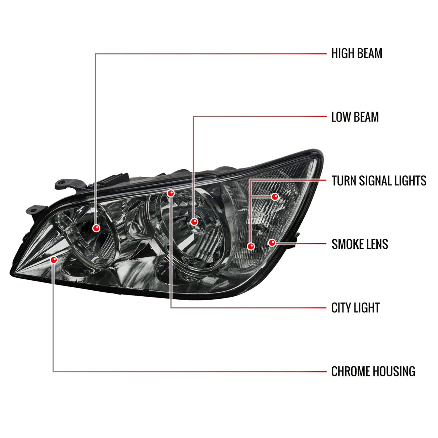 2001-2005 Lexus IS300 Factory Style Crystal Headlights Chrome/Smoke Lens