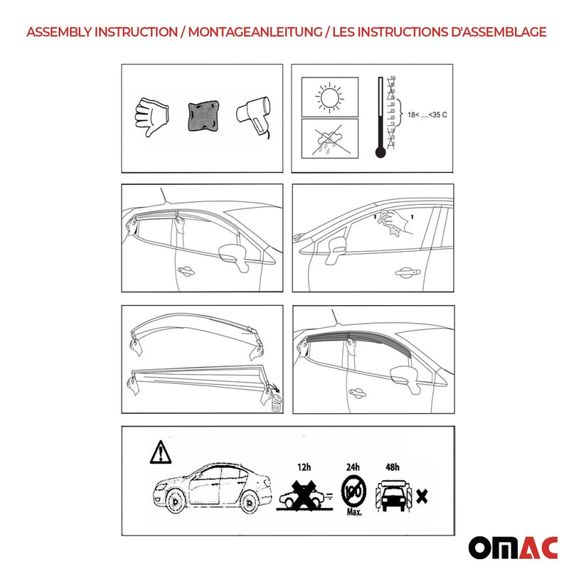 2015-2022 RAM ProMaster City Window Visor Vent Rain Deflector 4Pcs Smoke