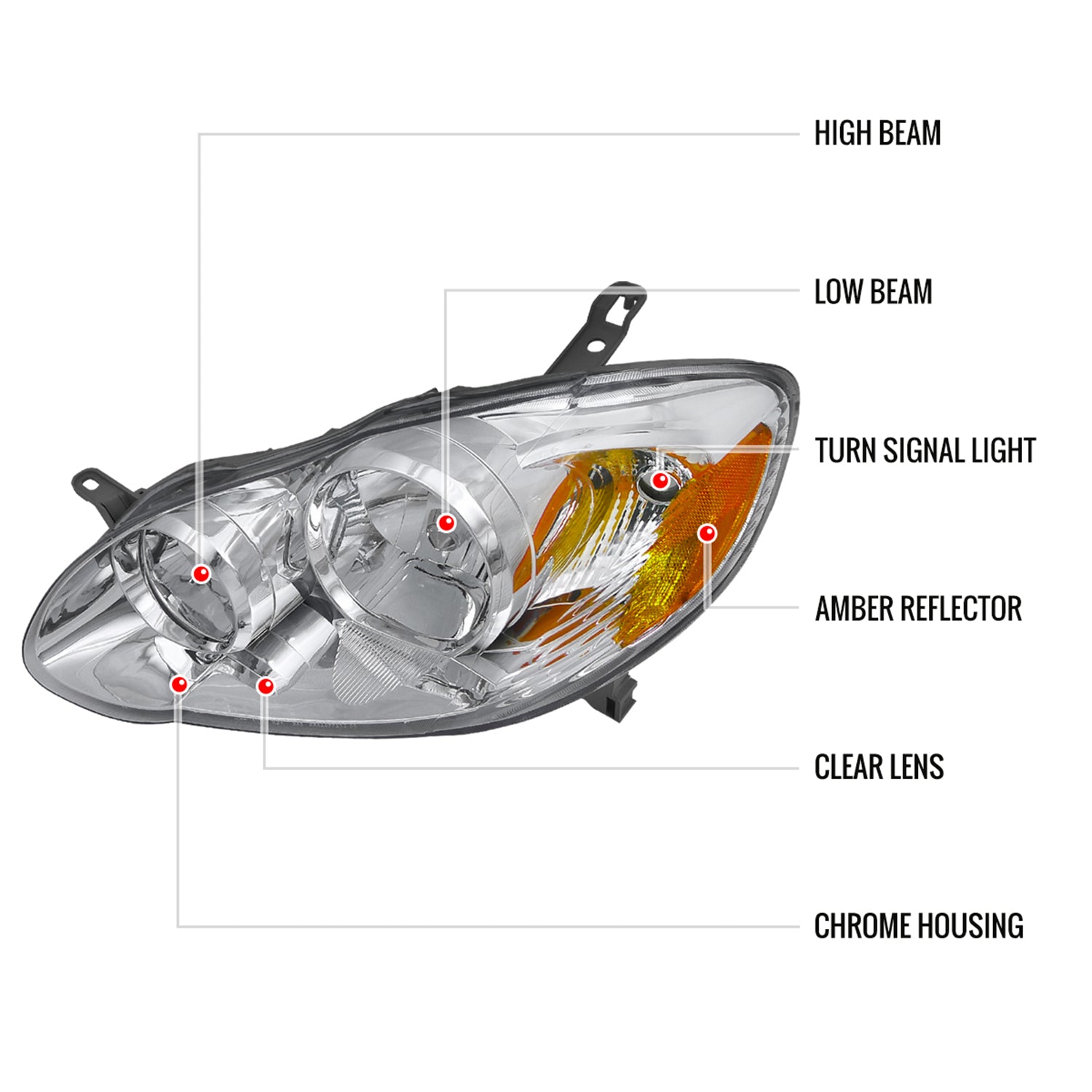 2003-2008 Toyota Corolla Factory Style Headlights Chrome Housing/Clear Lens