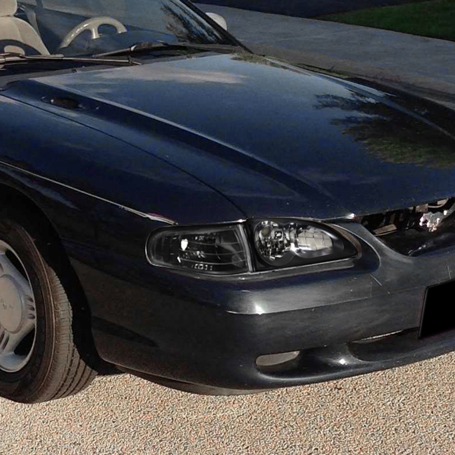 1994-1998 Ford Mustang Factory Style Headlights Matte Black/Clear Lens