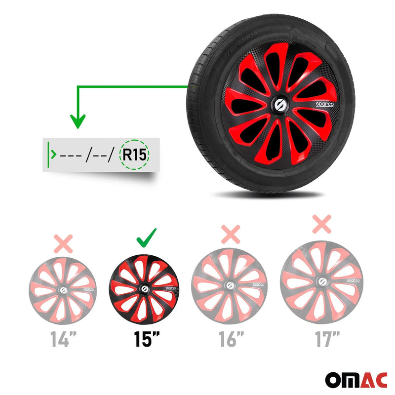 Sicilia Hub Caps Wheel Cover 15" Black Carbon & Red Full Set 4 pcs.