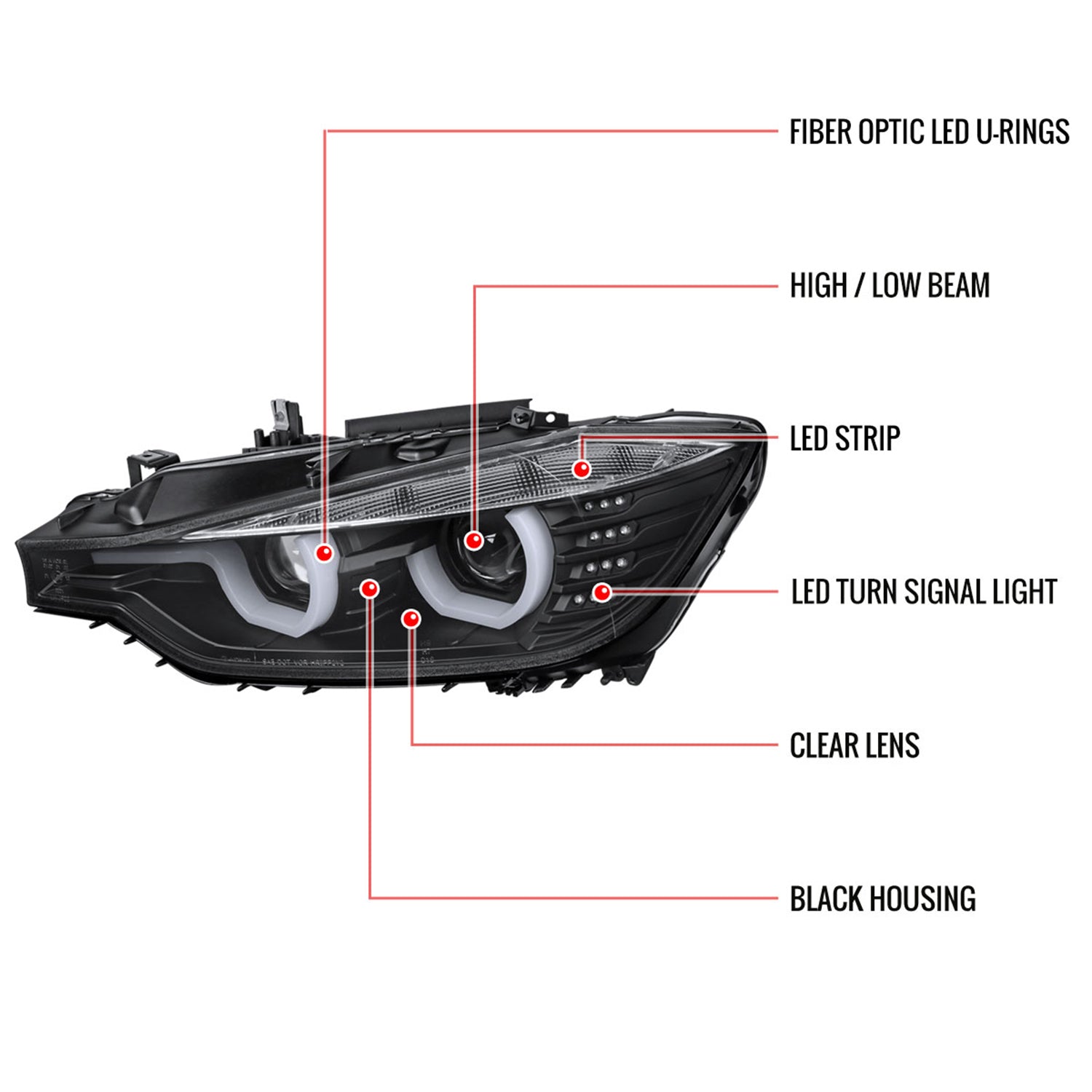 2012-2015 BMW F30 3 Series Sedan Dual LED Headlights LED Signal Matte Black