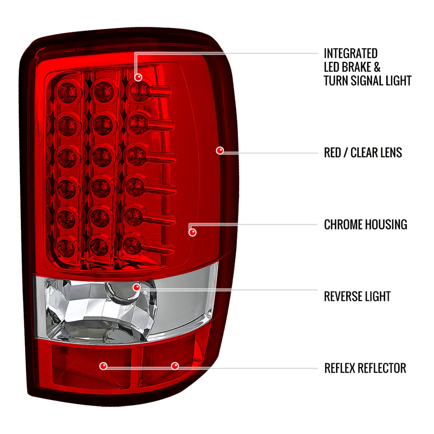 2000-2006 Chevy Suburban/Tahoe/Yukon/Yukon XL LED Tail Lights Chrome/Red Clear