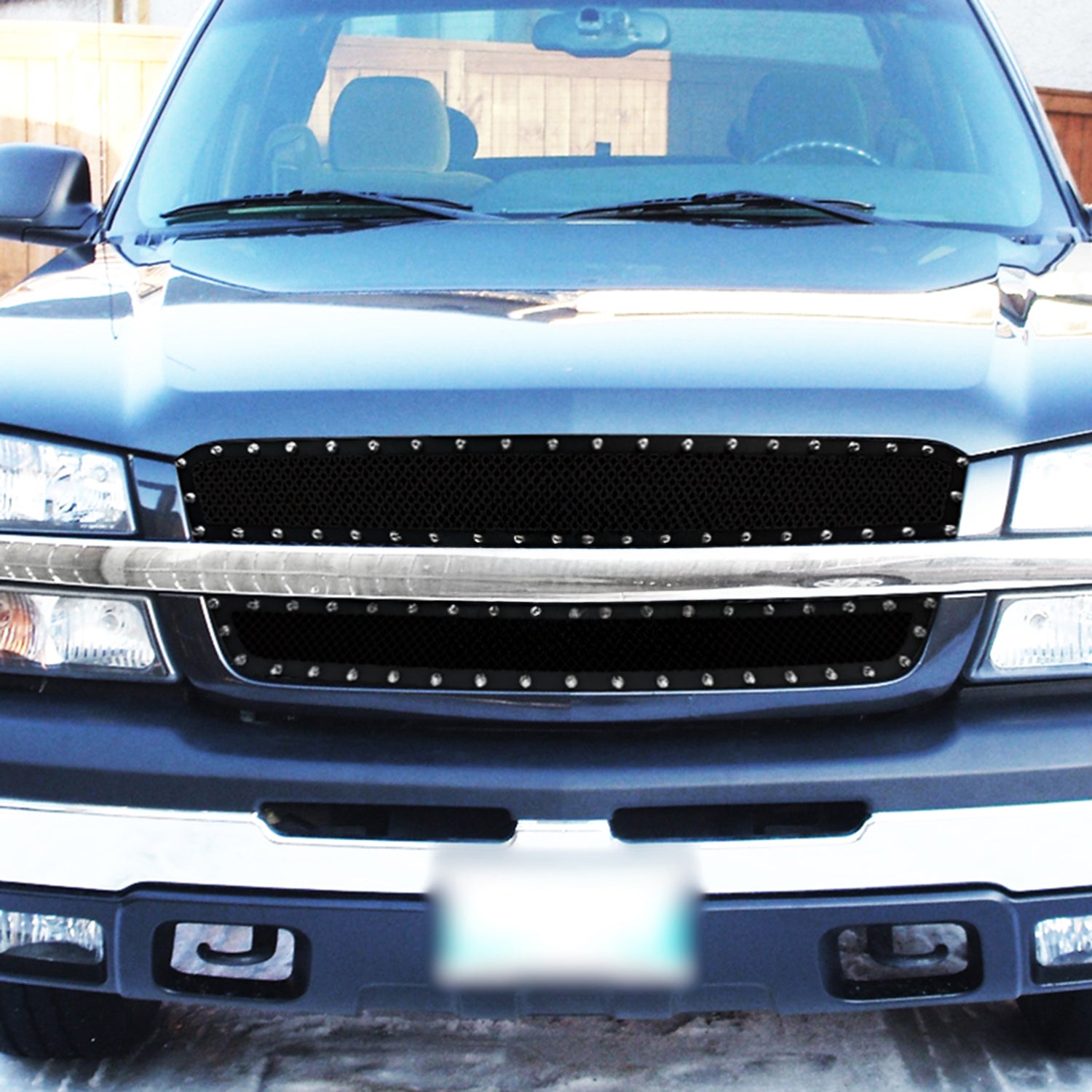 2003-2006 Chevy Silverado/Avalanche Rivet Black Steel 2PC Mesh Grille Insert