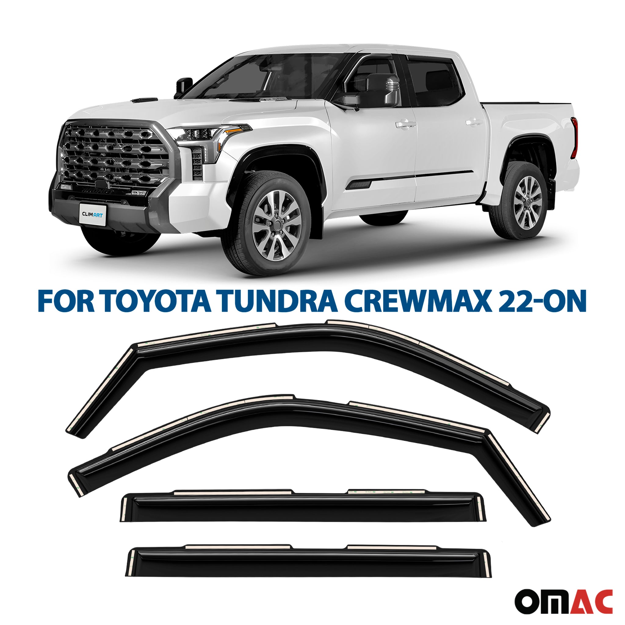 Clim Art Wind Deflectors for Toyota Tundra 2022-2025 CrewMax Shatterproof 4 Pcs