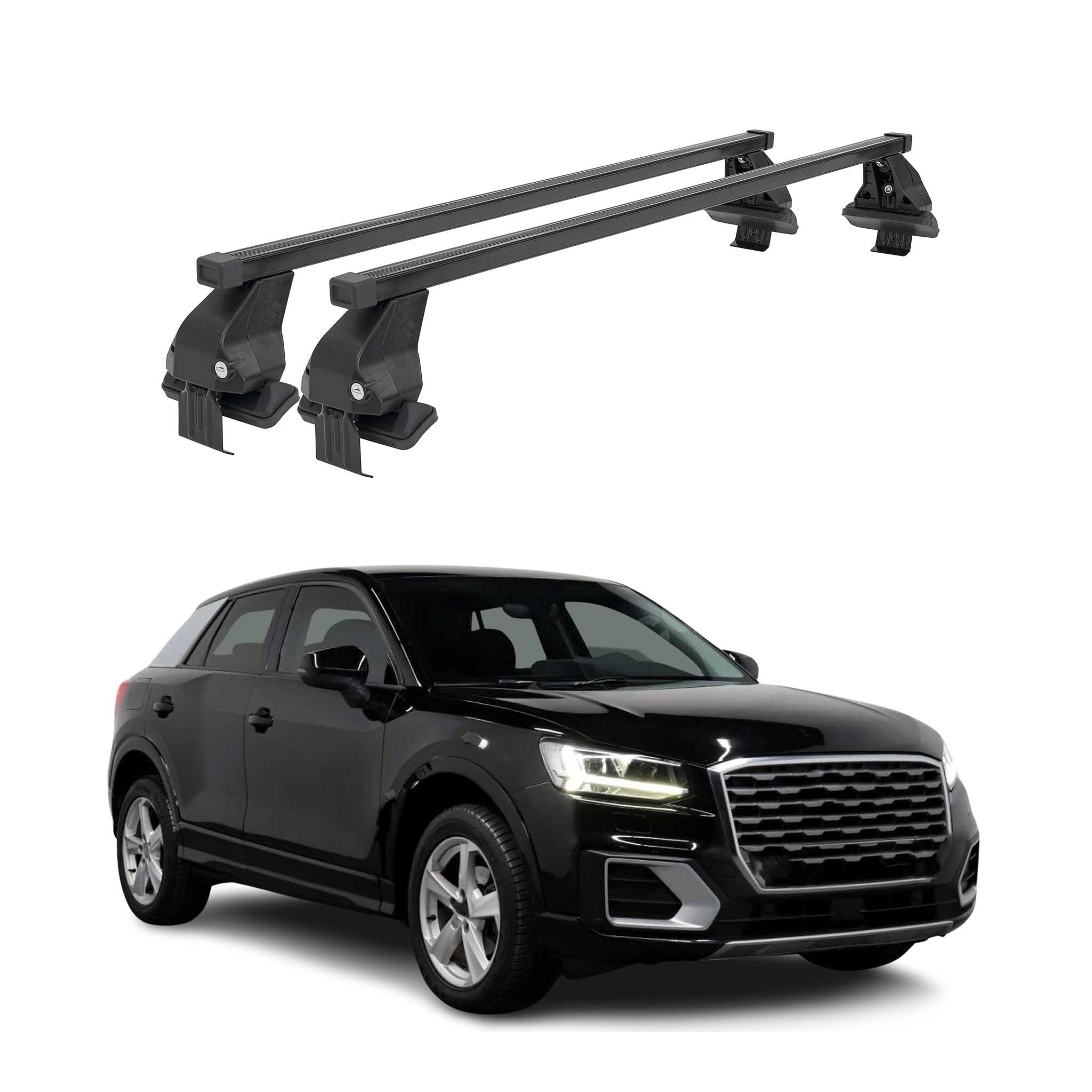 Smooth Roof Racks Cross Bars Luggage Carrier for Audi Q2 2018-2024 Black 2x