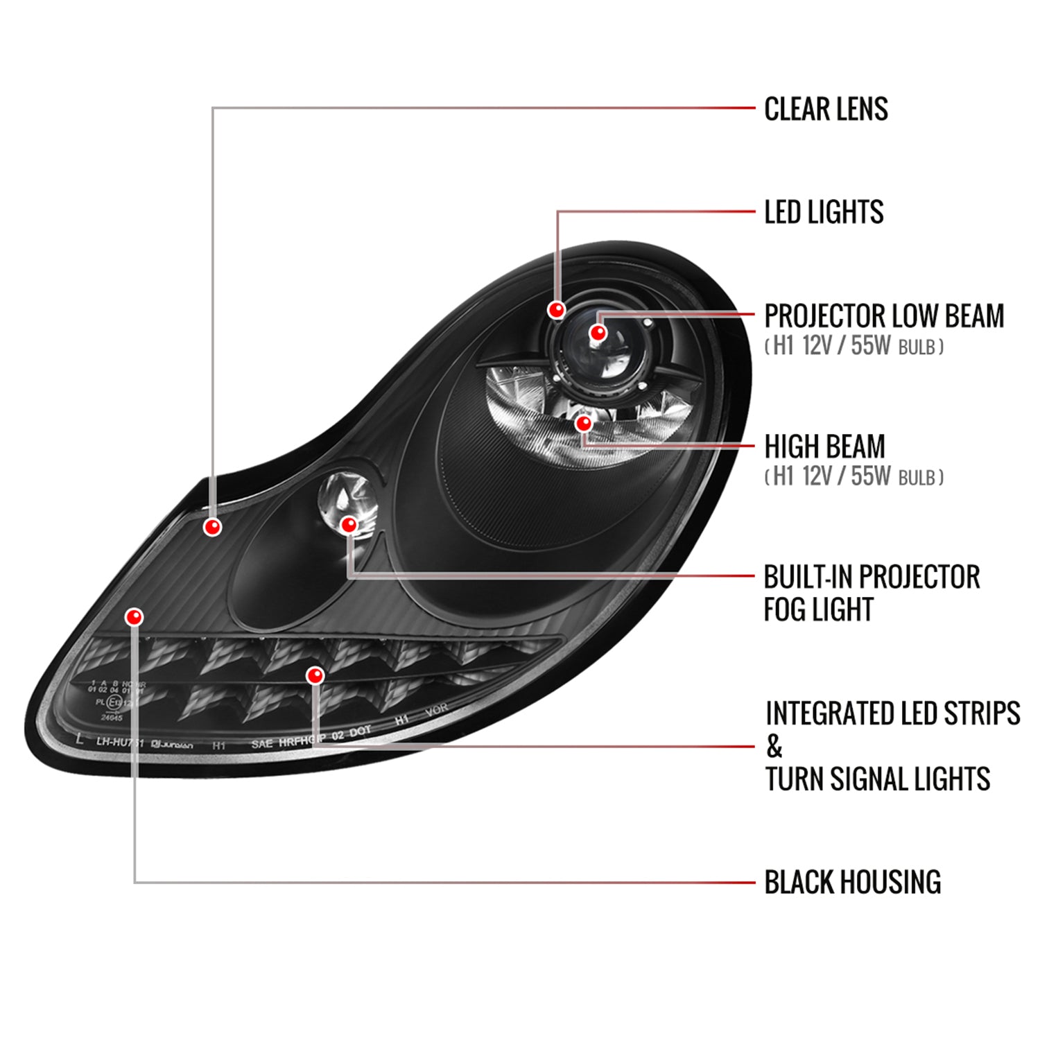 1997-2004 Porsche Boxster 986/911 996 LED Light Headlights Signal Lights Black