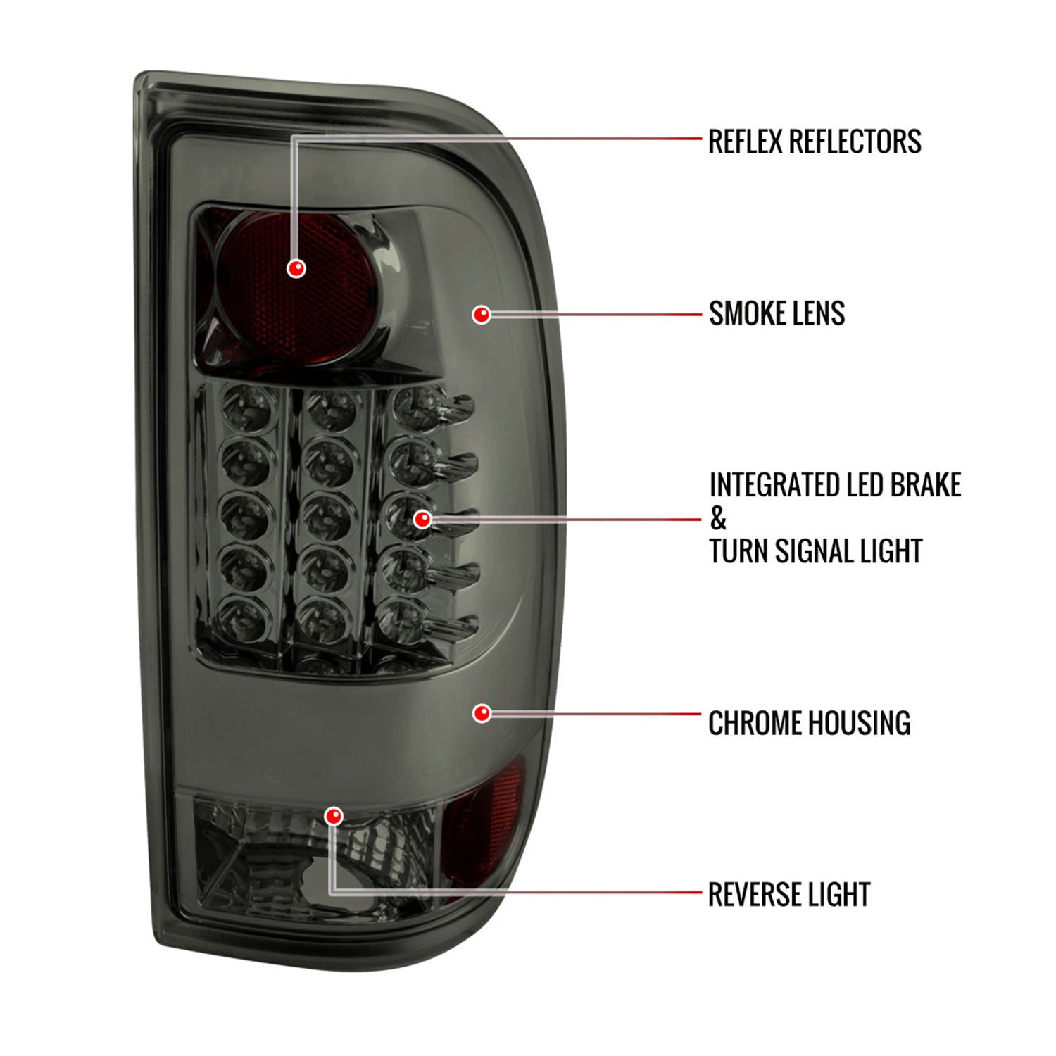 1997-2007 Ford F-150/F-250/350/450/550 Styleside LED Tail Lights Chrome/Smoke