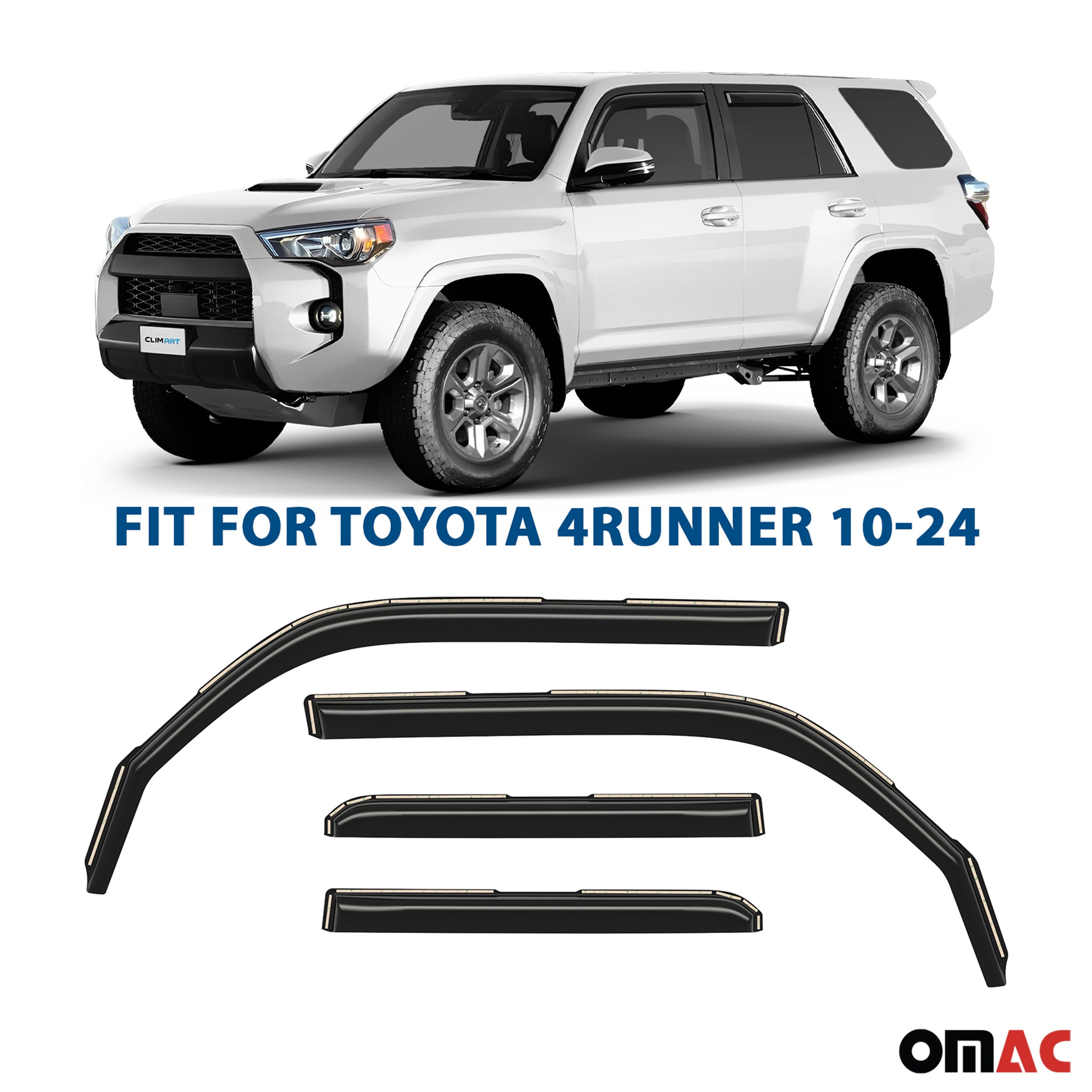 Clim Art Wind Deflectors for Toyota 4Runner 2010-2024 Shatterproof Dark Smoke 4x