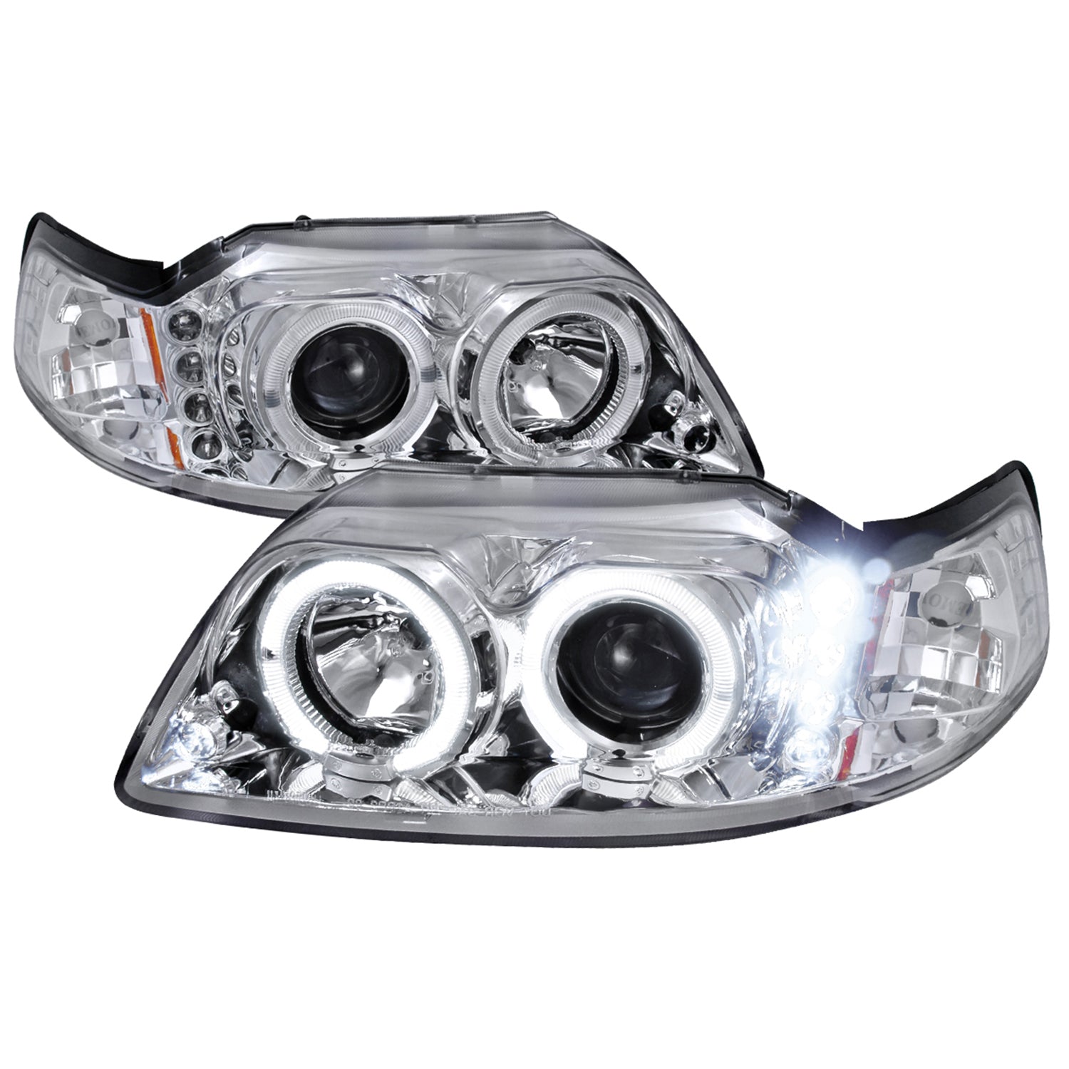 1999-2004 Ford Mustang Dual Halo Projector Headlights Chrome/Clear Lens