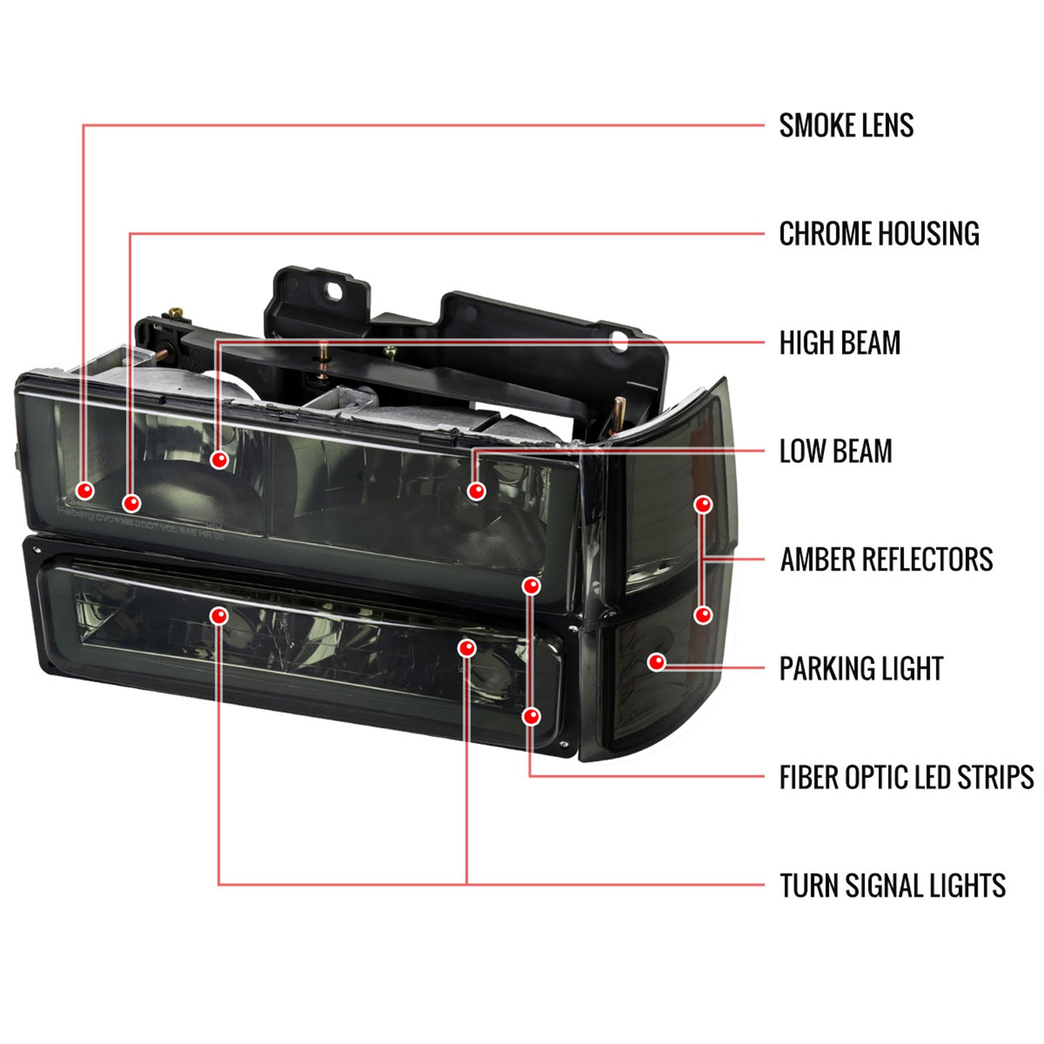 1994-1998 Chevy Silverado/Tahoe/Suburban/C10 Headlights LED Lights Smoke