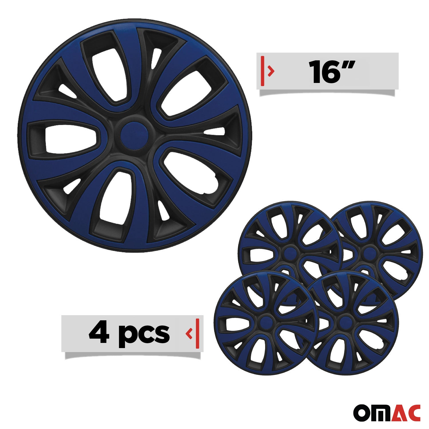 ColorFlex Hub Caps Wheel Cover 16" Black Matt & Dark Blue Full Set 4 pcs.