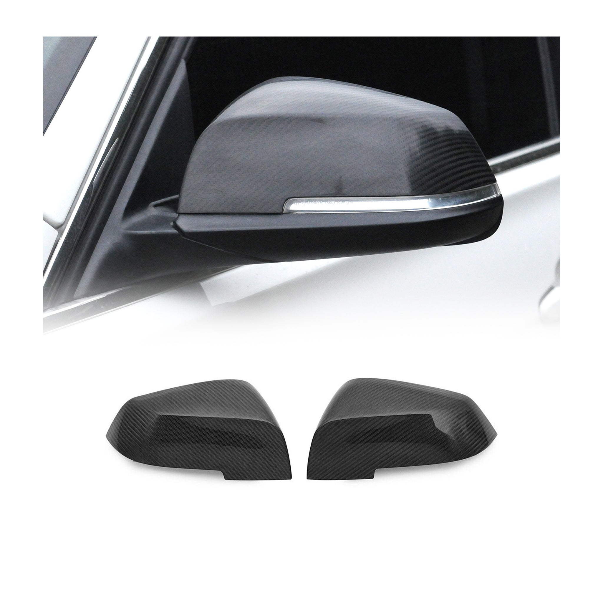 2012-2019 BMW 3 Series F30 Sedan Side Mirror Cover Caps Carbon Fiber Black 2Pcs