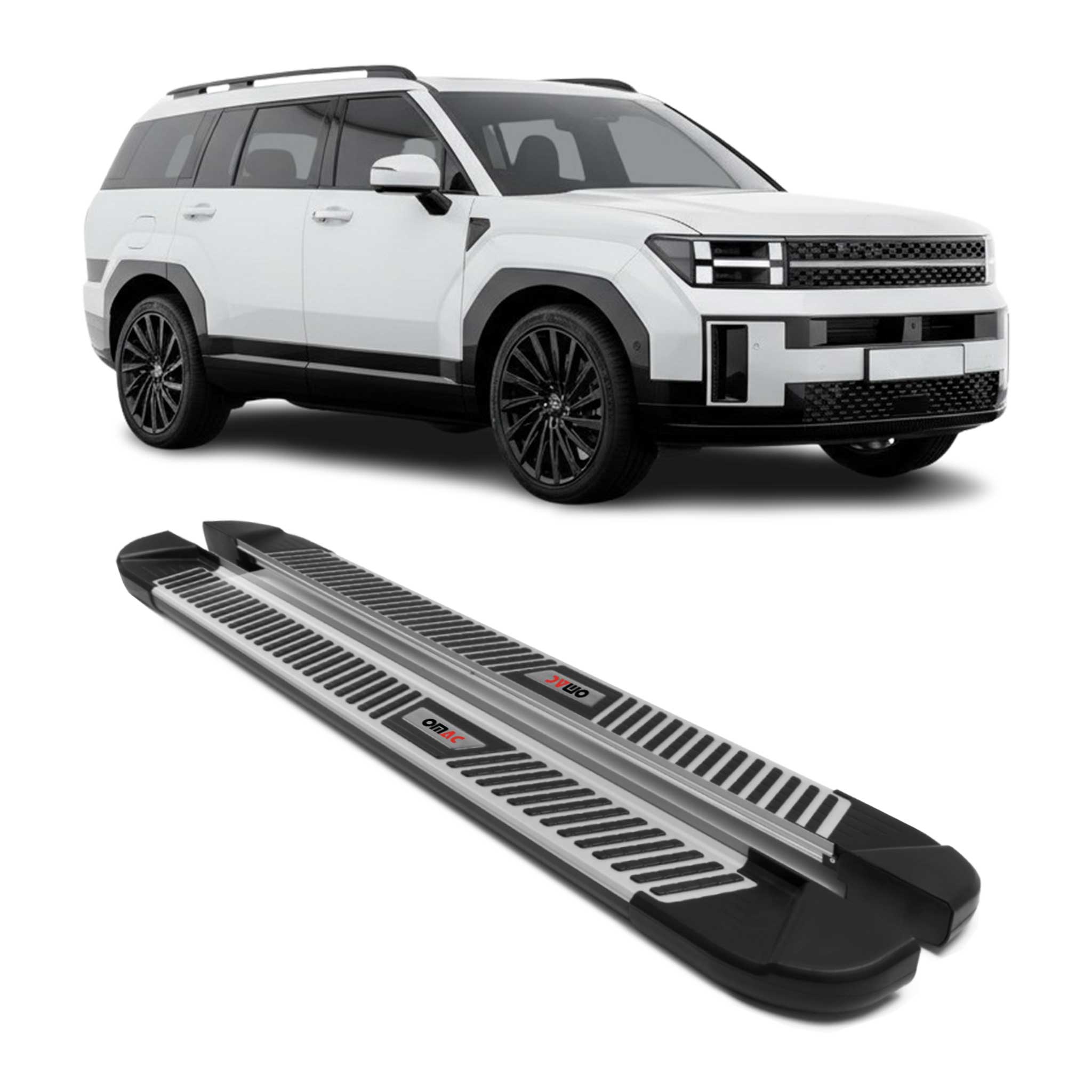 Side Step Nerf Bars Running Boards for Hyundai Santa Fe 2024-26 Silver Black 2x