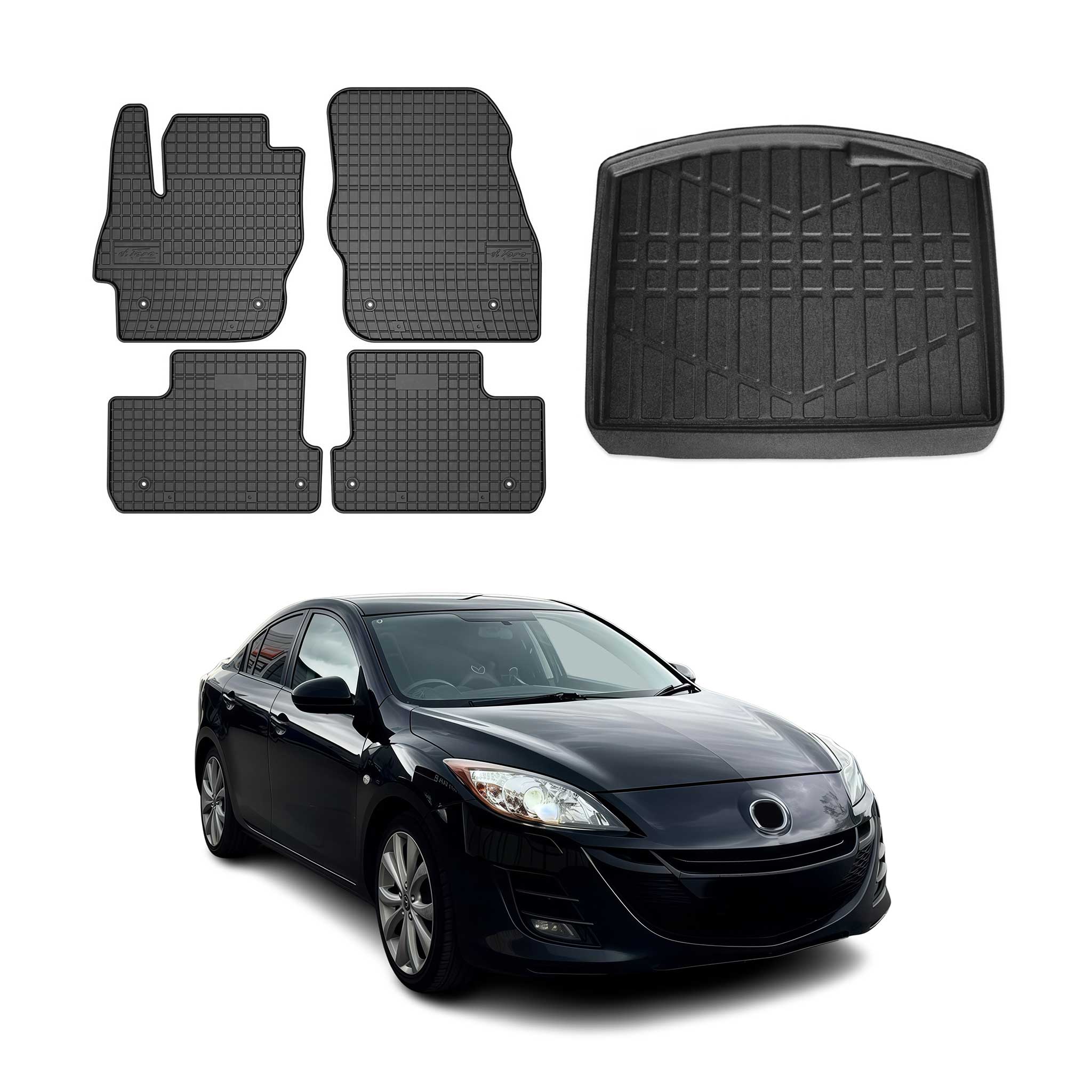 2010-2013 Mazda 3 Hatchback Floor Mats & Cargo Liner Full Set All Weather Black