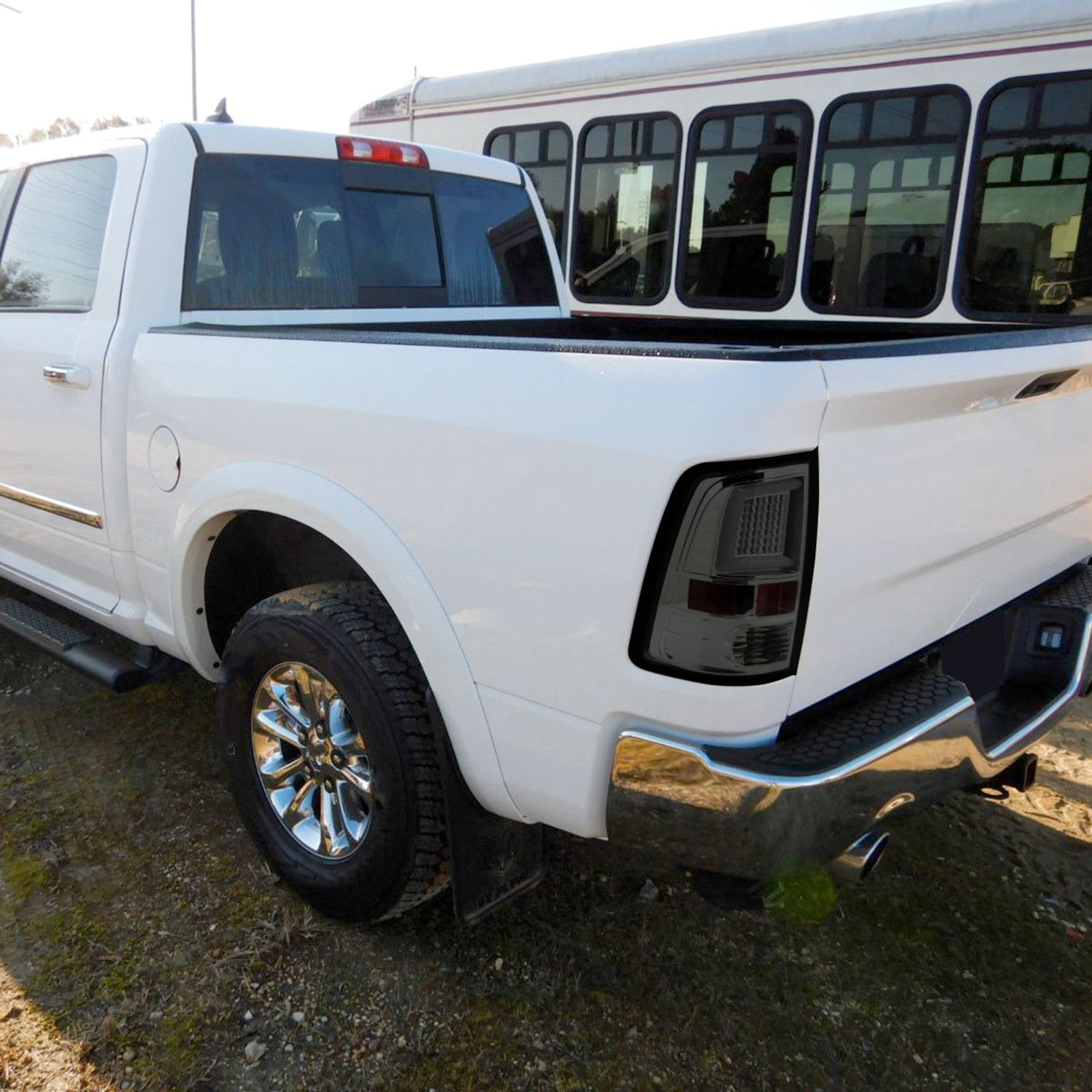 2009-2018 Dodge RAM 1500 2500 3500 White Bar LED Tail Lights Chrome/Smoke