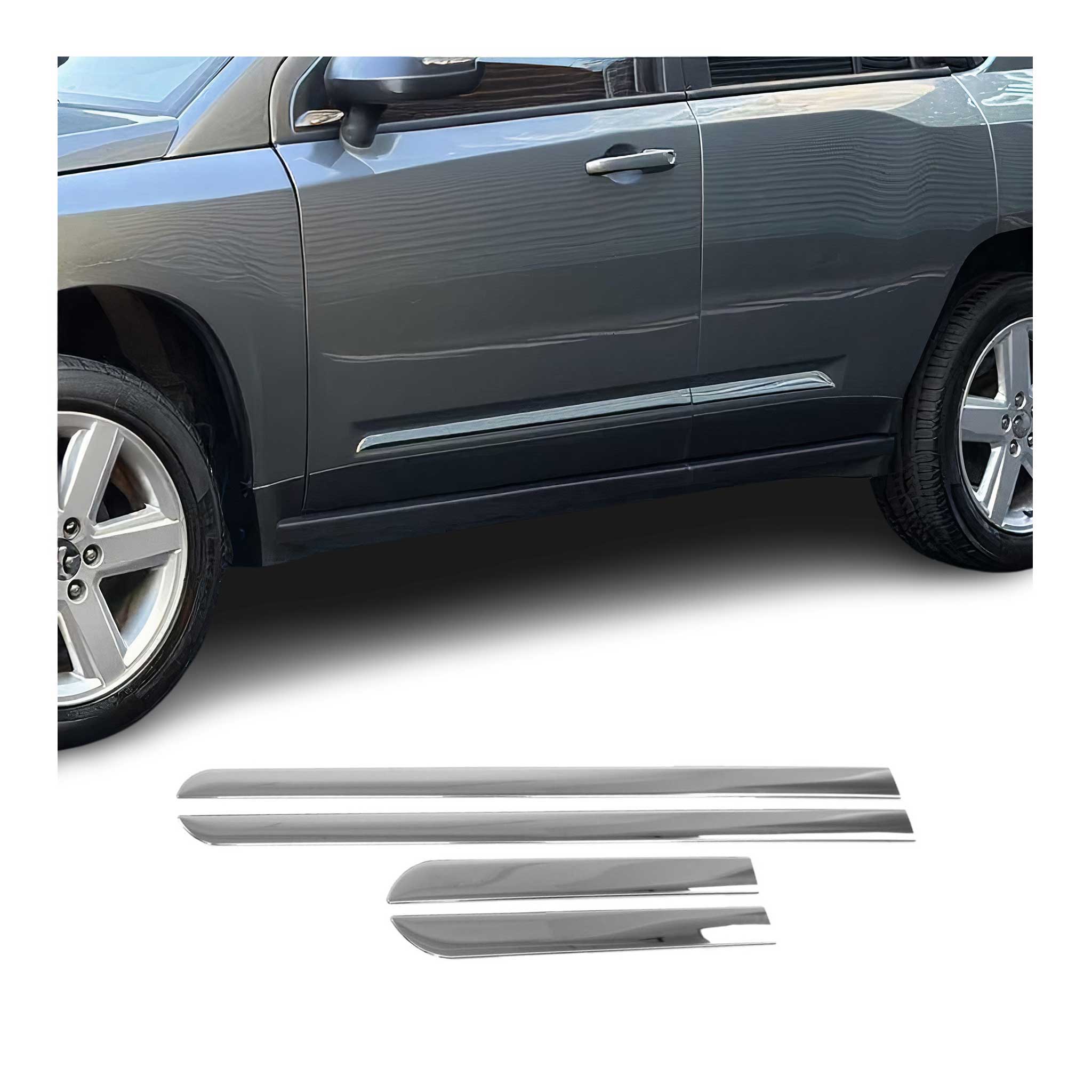2006-2017 Jeep Compass Side Door Molding Trim Skirt Garnish Stainless Steel 4 Pcs