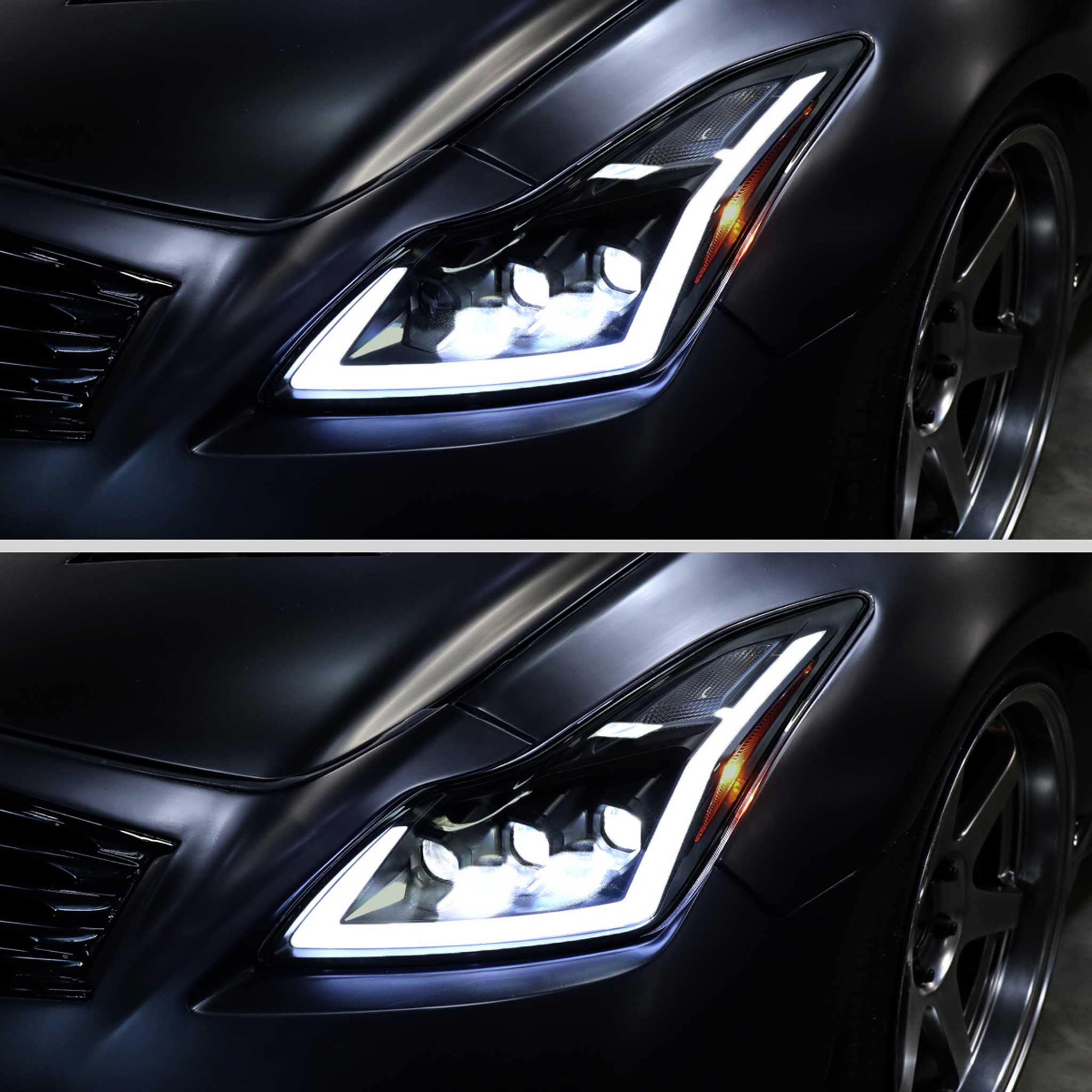 For Infiniti G37 2008-13 / Q60 Coupe 2014-15 LED Turn Signal Full LED Triple Headlights Matte Black Housing Smoked Lens