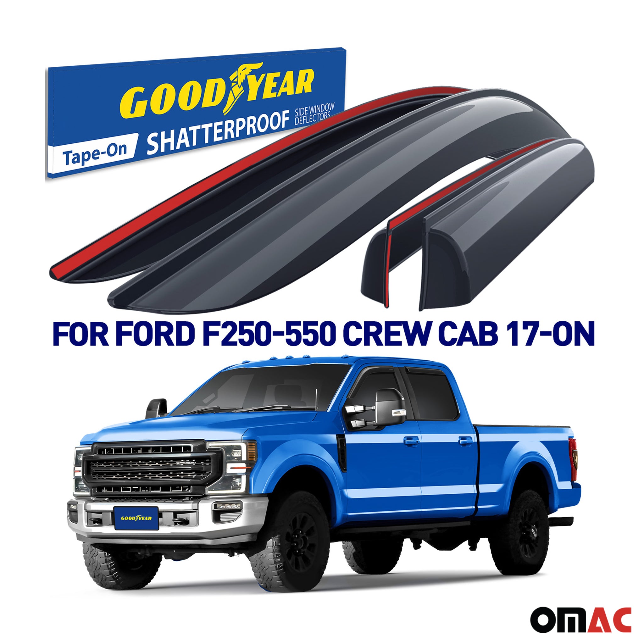 Goodyear Wind Deflectors for Ford F250 F350 F450 Super Duty 2017-2025 Crew Cab