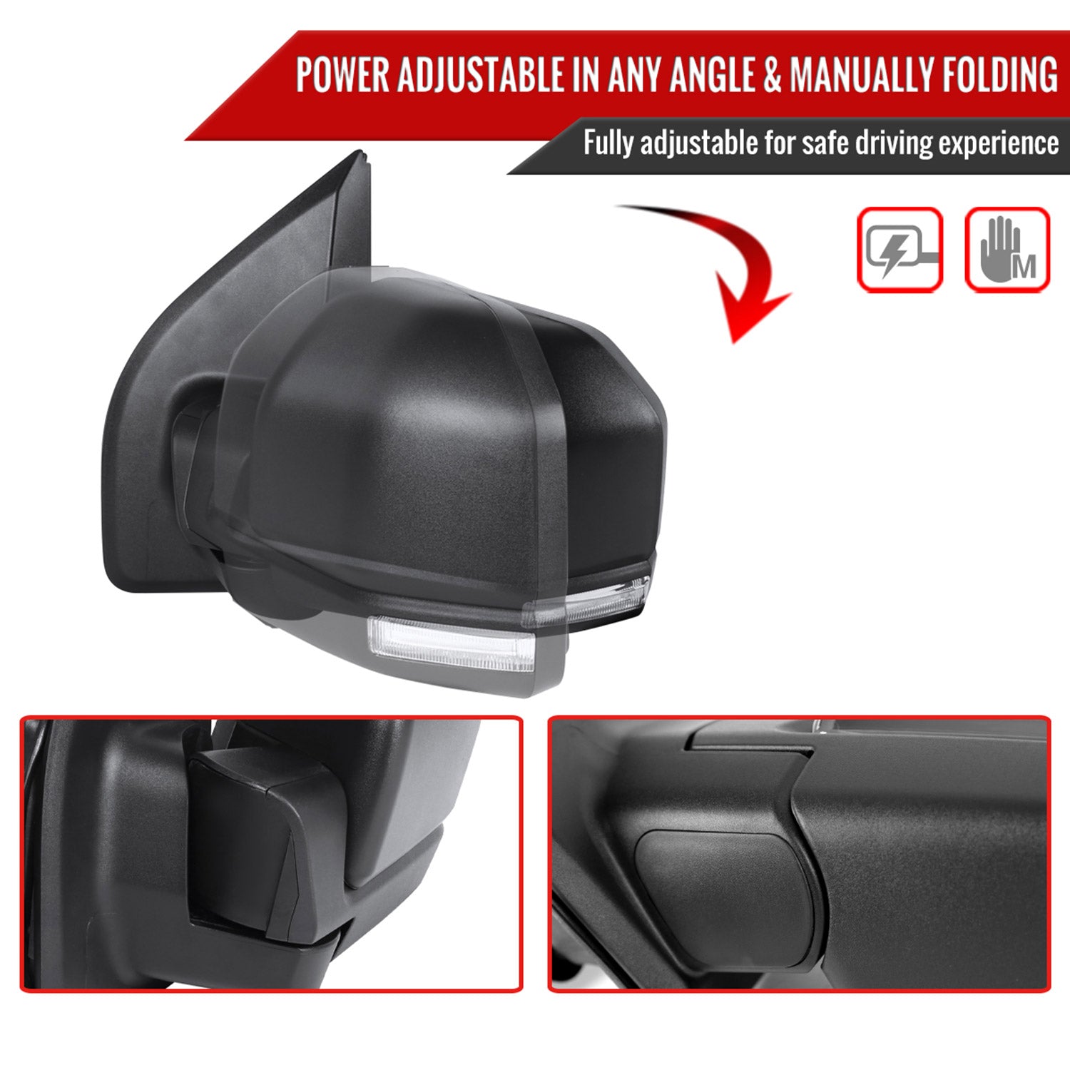 2015-2020 Ford F-150 Black Heated Side Mirror LED Turn Signal Driver Side