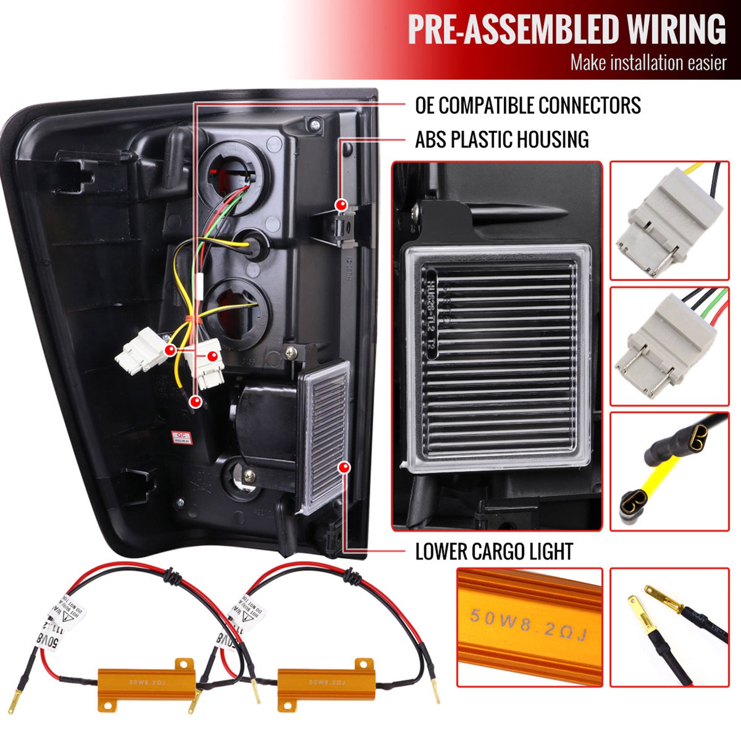 2004-2015 Nissan Titan LED Tail Lights with Red LED Tube Matte Black/Clear