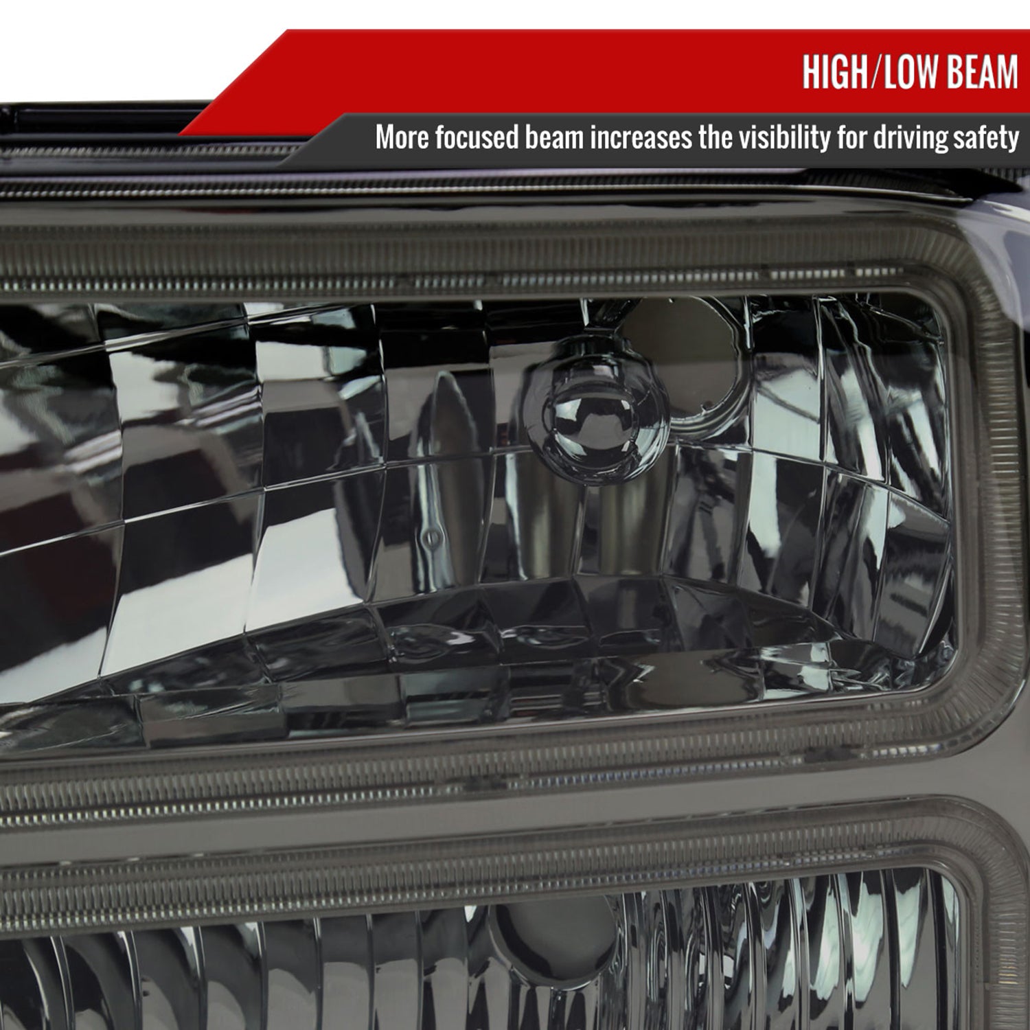 1999-2004 Ford F-250/350/450/550/Excursion Headlights Dual LED C-Bar Smoke